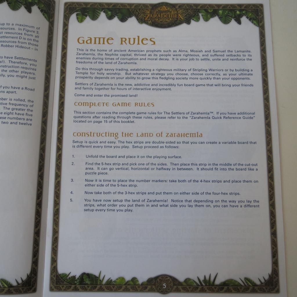 Settlers of Zarahemla Board Game Instruction Manual Book Replacement Parts