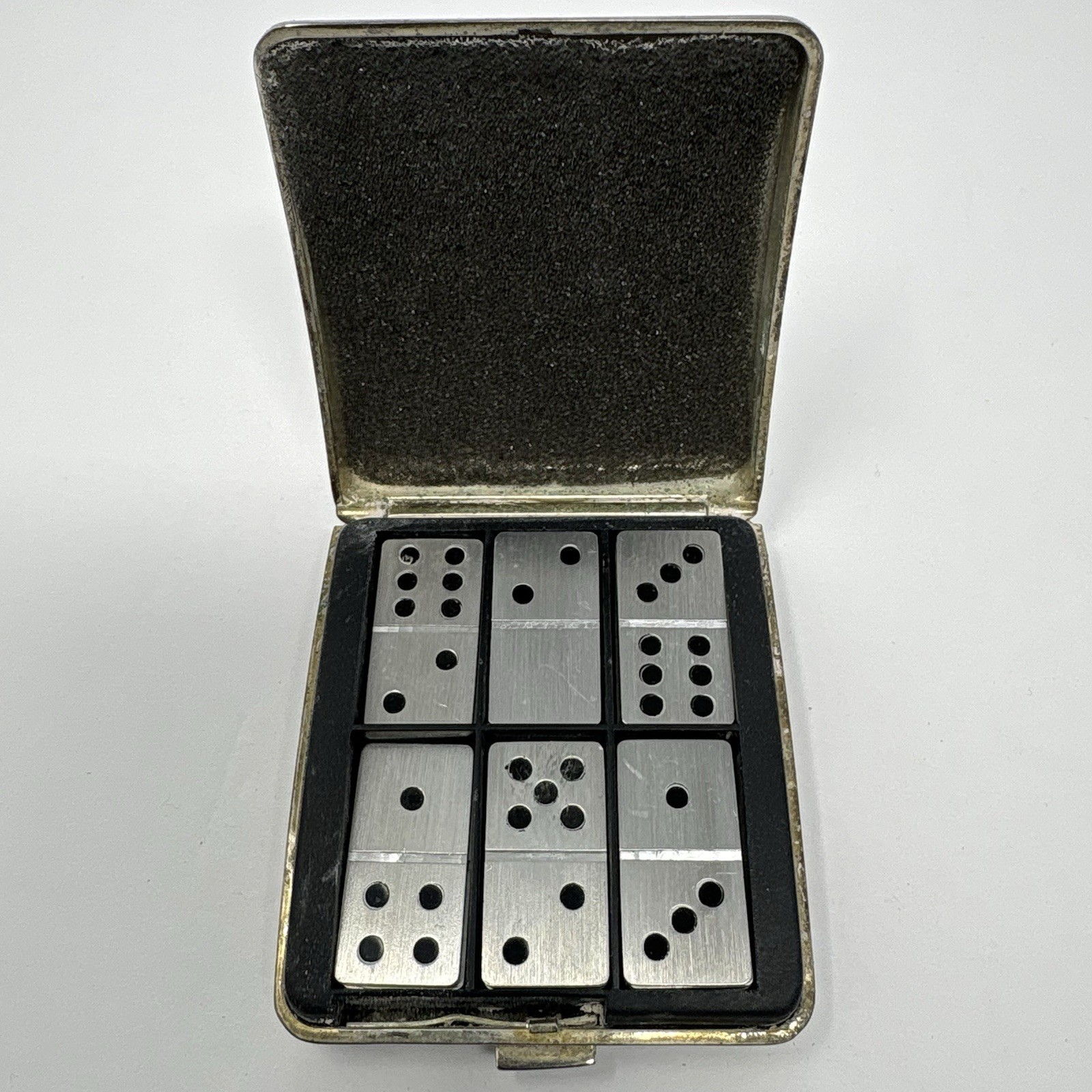 Vintage Travel Pocket Dominoes Set Metal Case Complete w/ Rules Compact Game