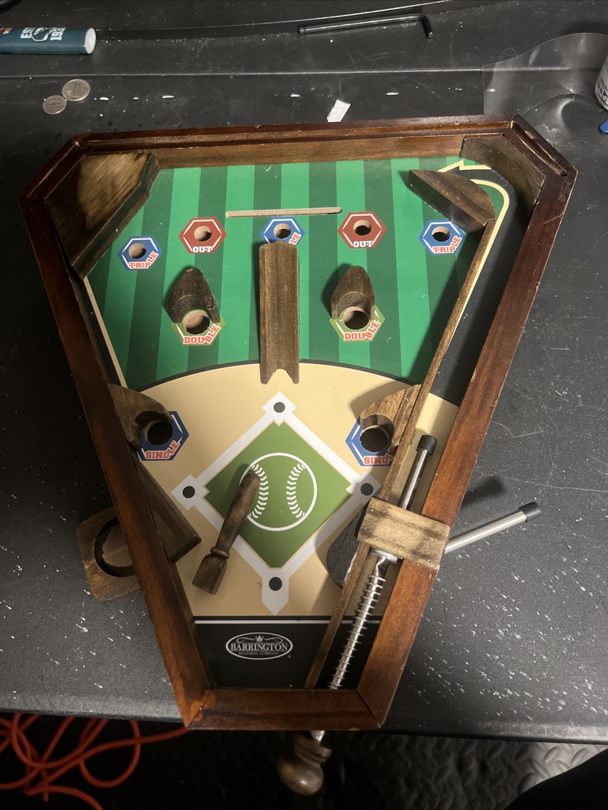 Table Top Wooden Baseball Diamond Pinball Set 13 x 12 Inches Kids Adult Game