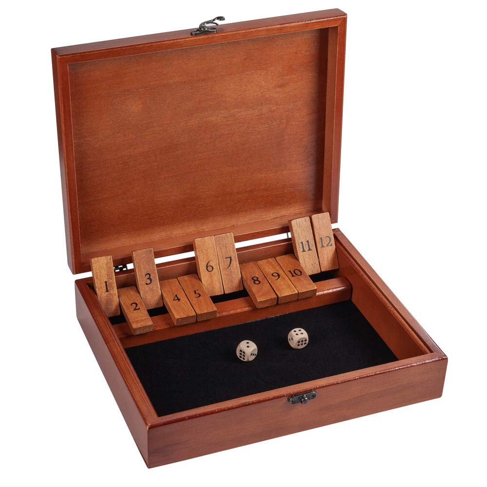 WE Games Board Game with Dice, 12 Numbers, in Cherry Stain Wood Box with Lid