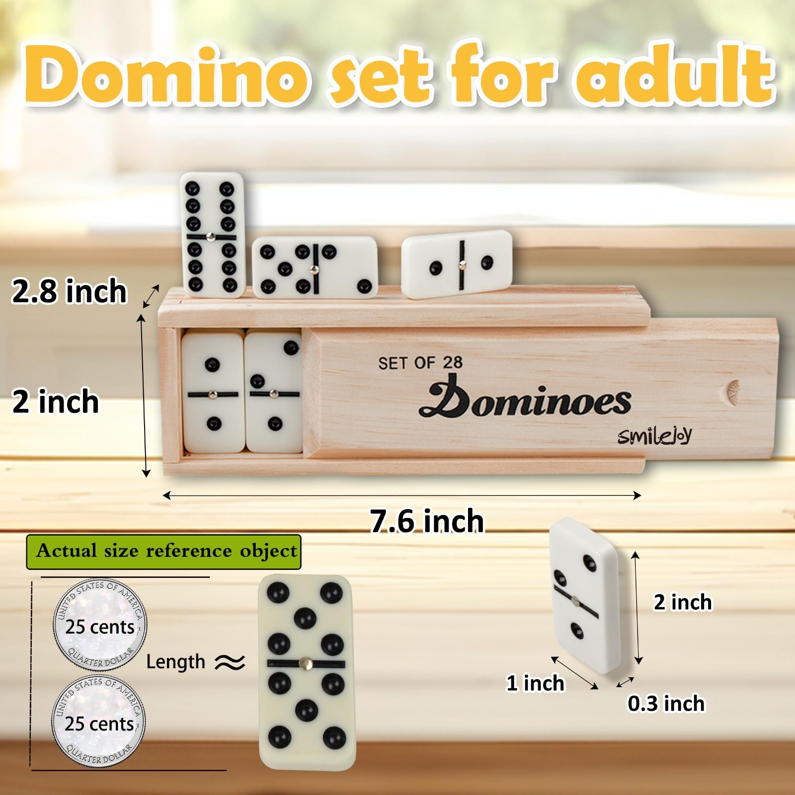 Classic Double 6 Dominoes Set for Adults – 28 Piece Game with Wooden Case, 2 Pla
