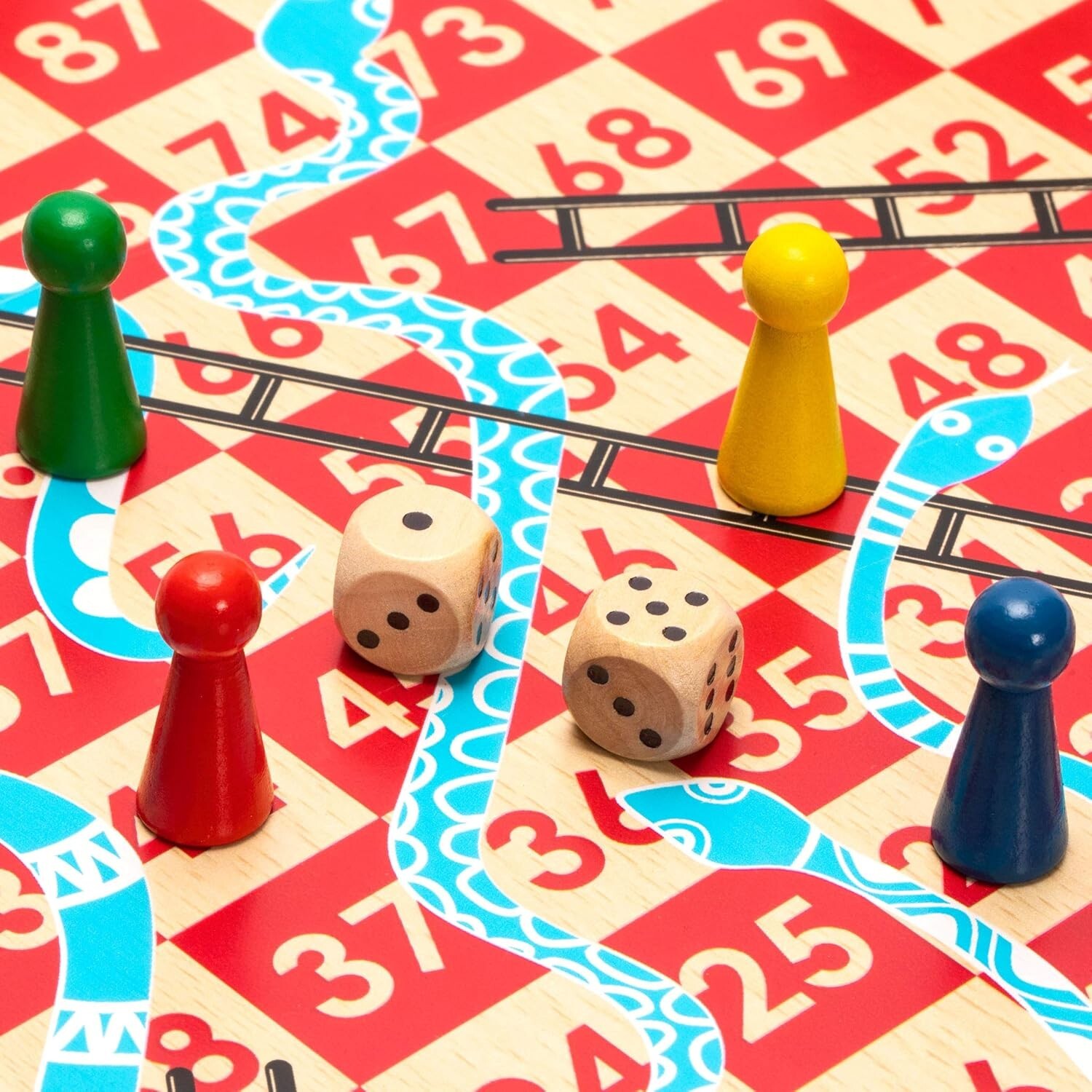 Classic 2-in-1 Wooden Snakes and Ladders & Ludo Game for Family Fun – 11.3 in