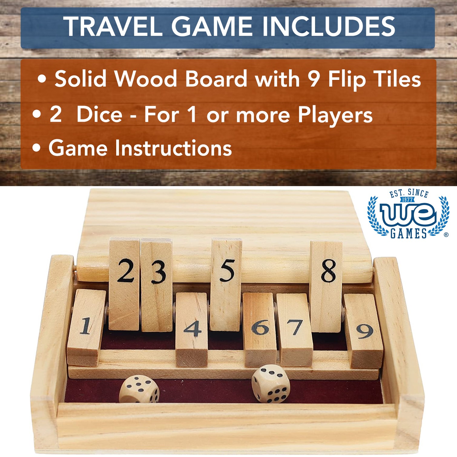 WE Games Mini Shut the Box Game, 9 Number Flip Tiles 5.5 in.