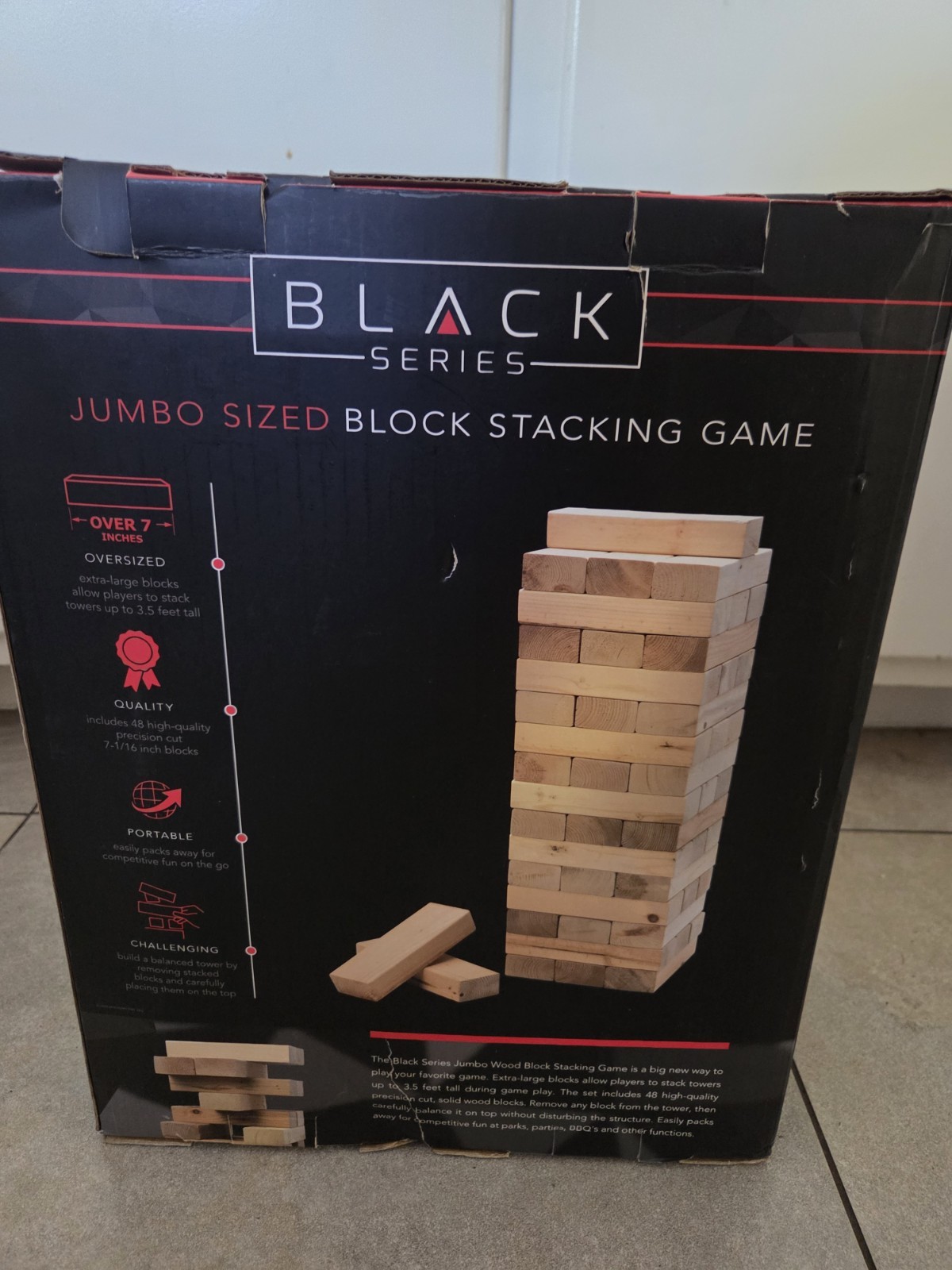Jumbo Party Sized Block Stacking Game Up To 3.5 Ft (48 Pcs) Toppling Tower Game