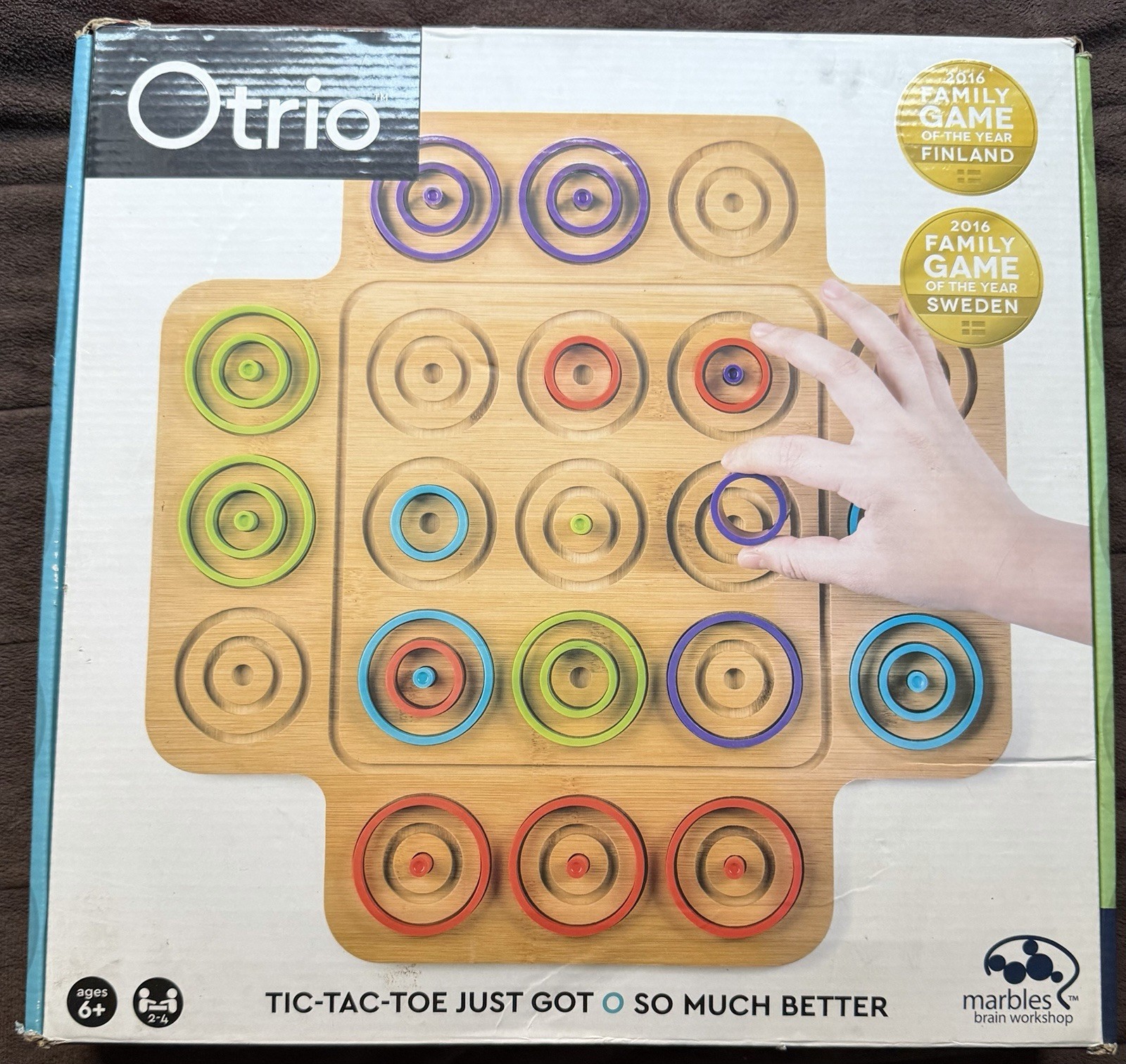 Otrio Deluxe Strategy Game By Marbles Brain Workshop Wooden Board 8+ Years