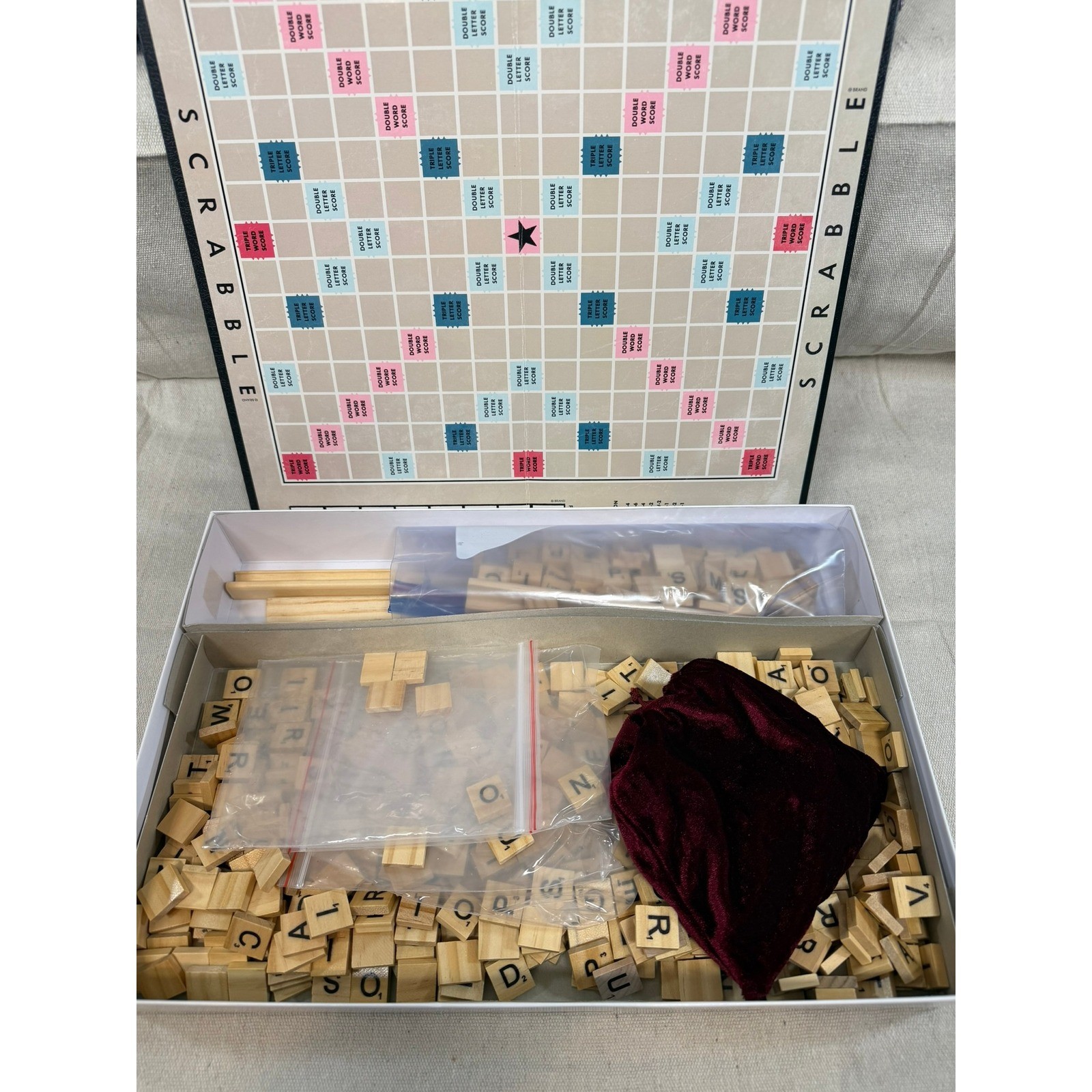 Hasbro Scrabble Retro Series 1949 Edition Board Game Wood Tiles B2850 Burgundy