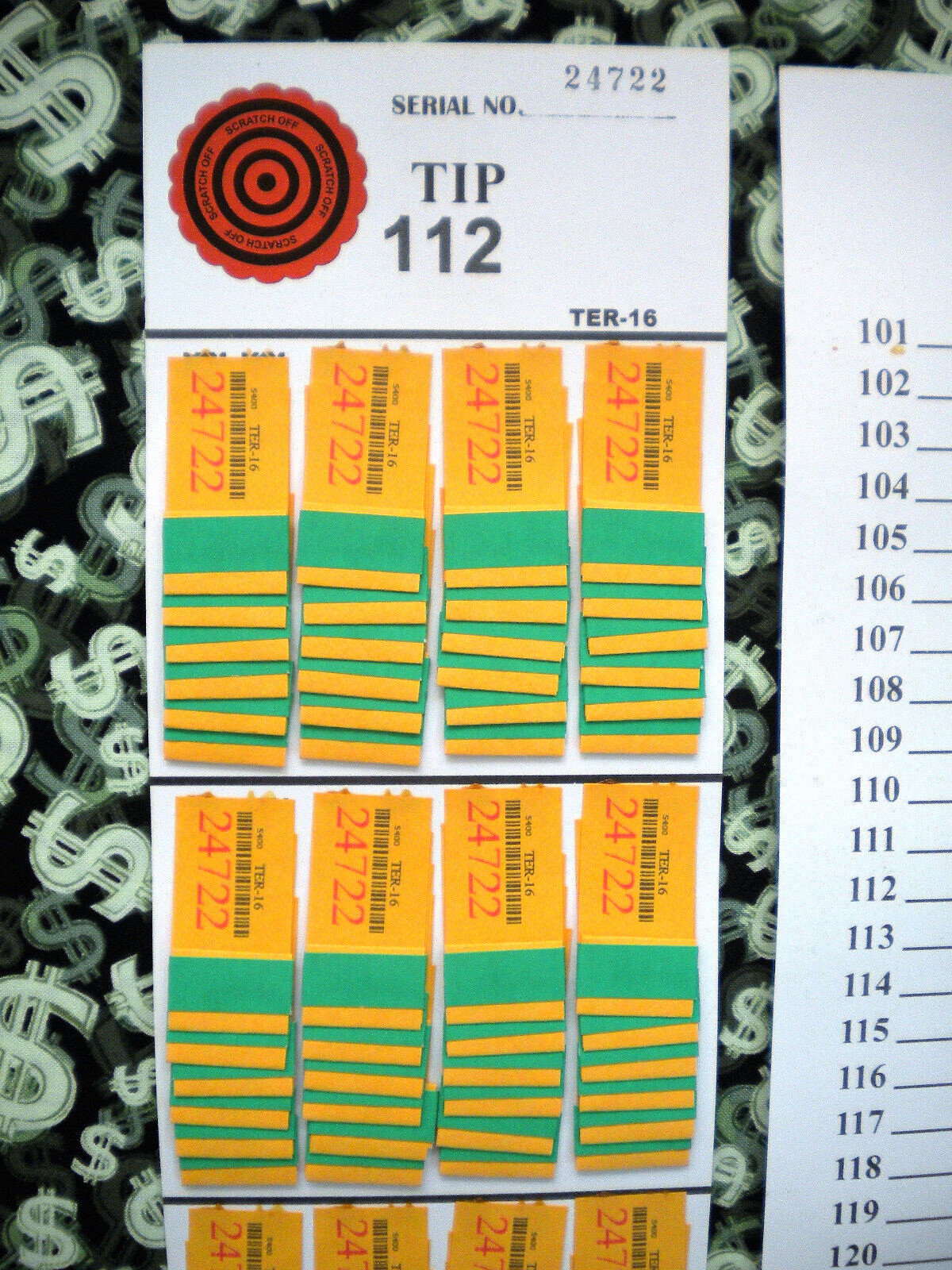 1 Dozen ~ 96 TER-16 REGULAR “NOT Sure” TIP BOARDS {101-124} Pull Tab Jar Tickets