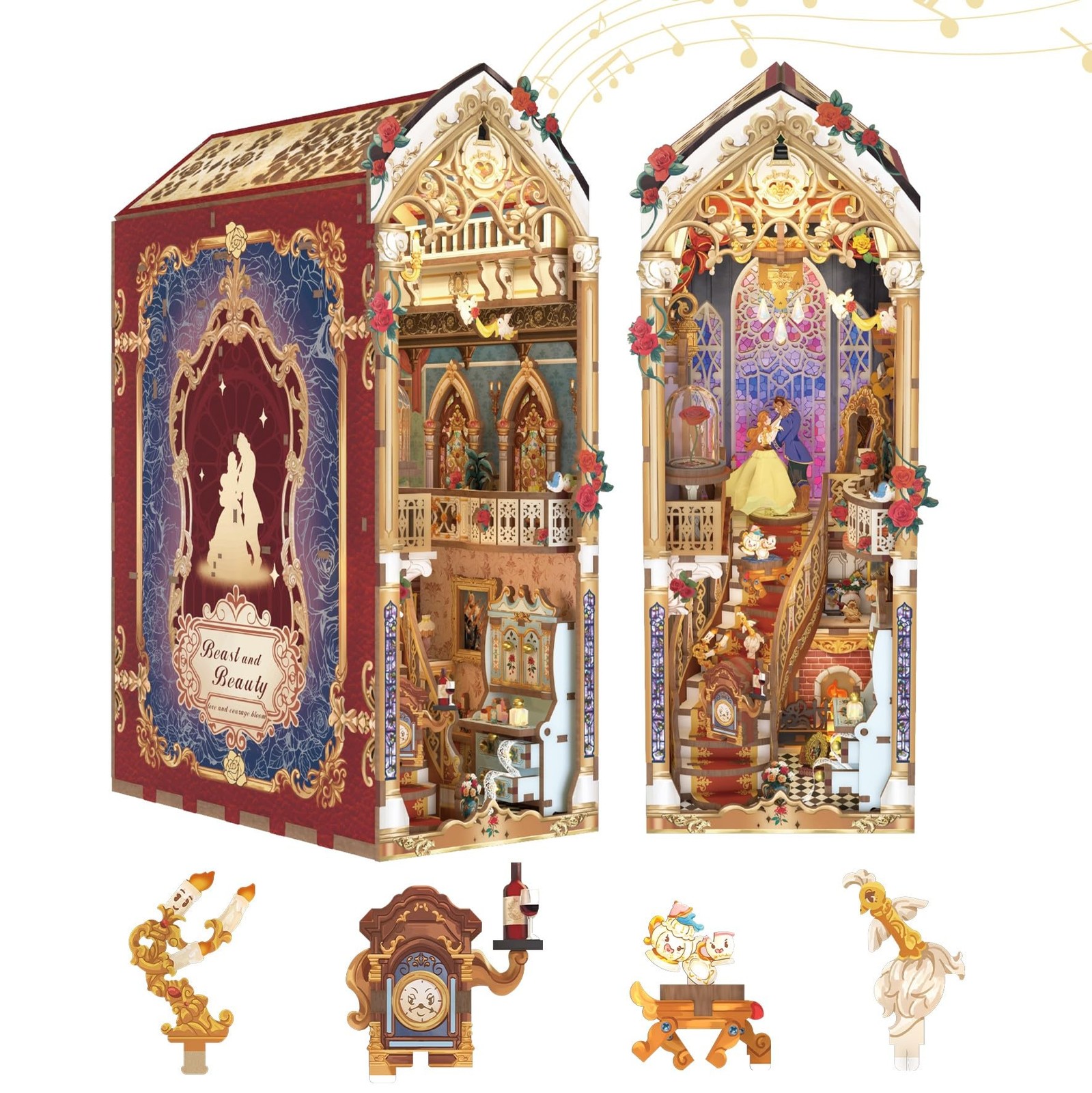 Book Nook Kit 3D Wooden Puzzle Music LED Lights Dust Cover Tonecheer Adults Tale