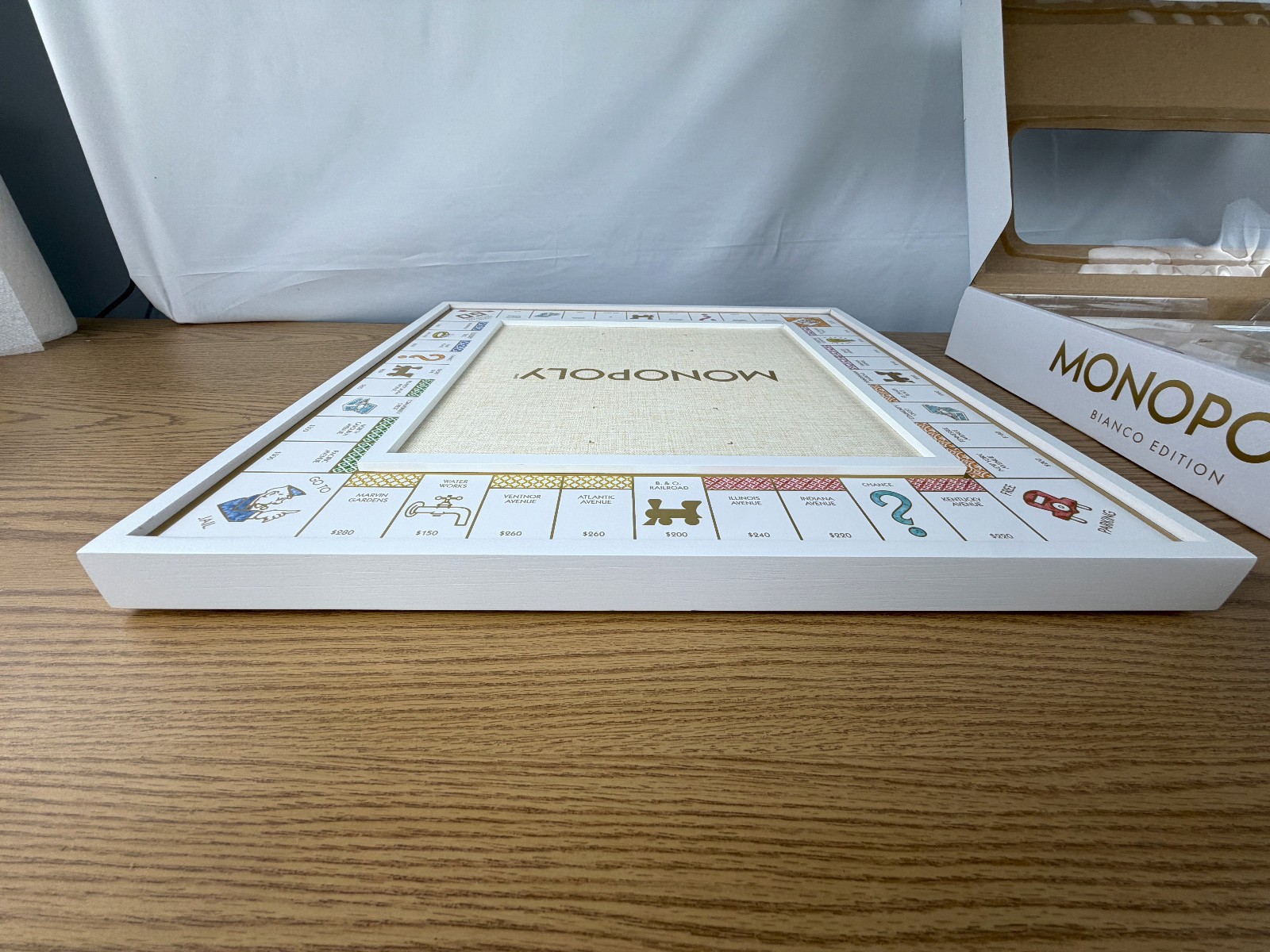WS Game Co Monopoly Bianco Edition with Foil-Stamped Wood Game Board Open Box
