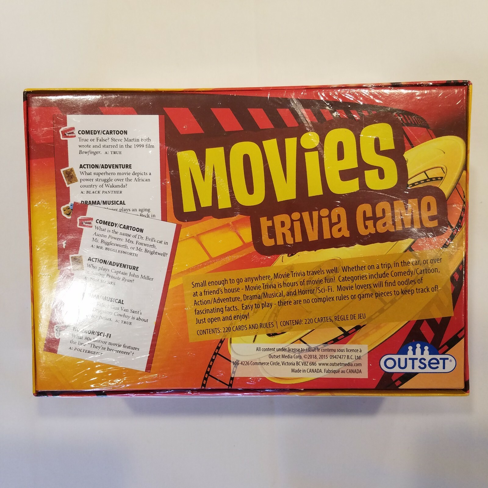 BRAND NEW Movies Trivia Game Outset 2018 SEALED, Free S&H.