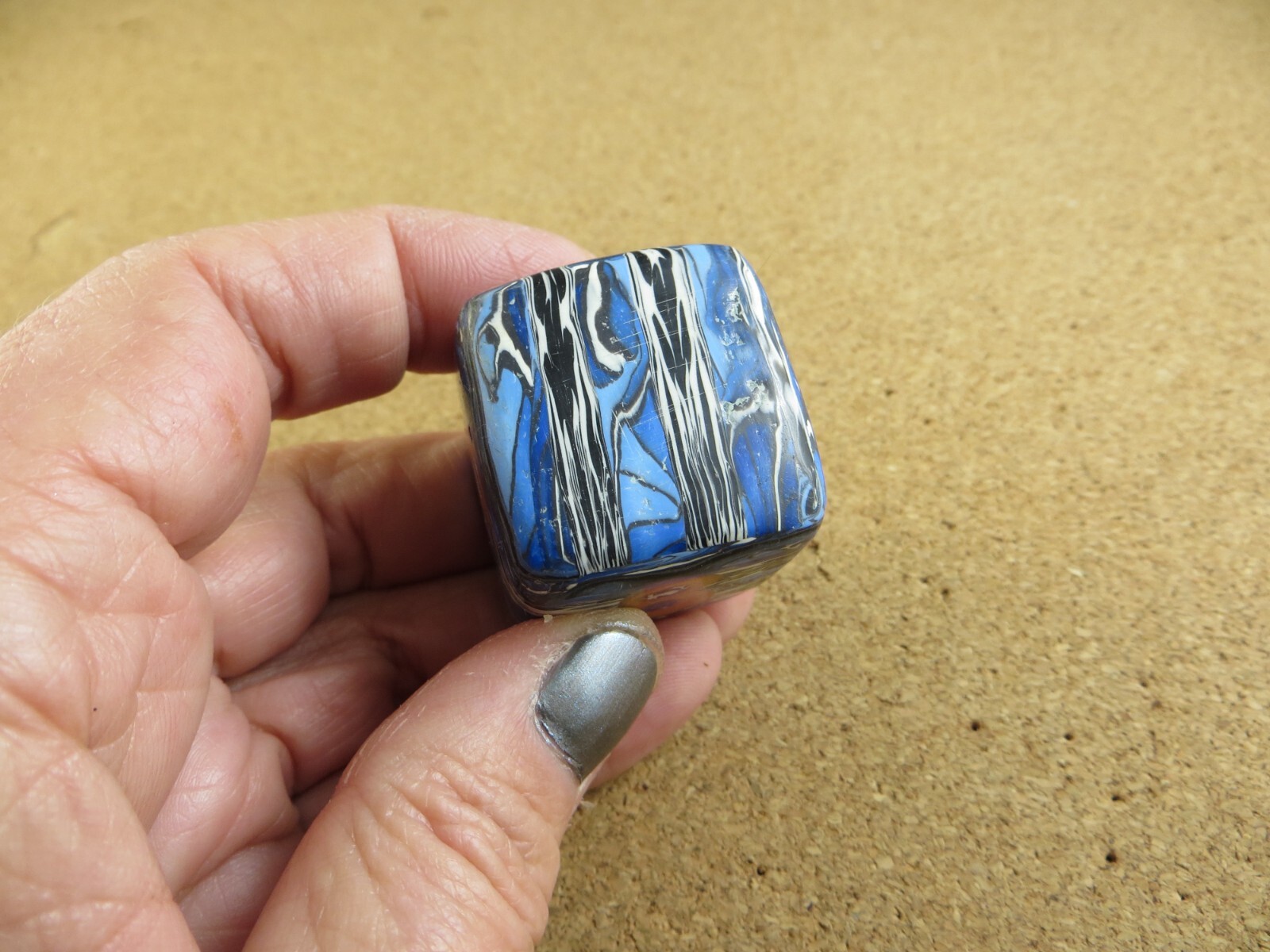 Jena’s Handmade Backgammon Doubling Cube Blue Gold Black Wht One of A Kind #269
