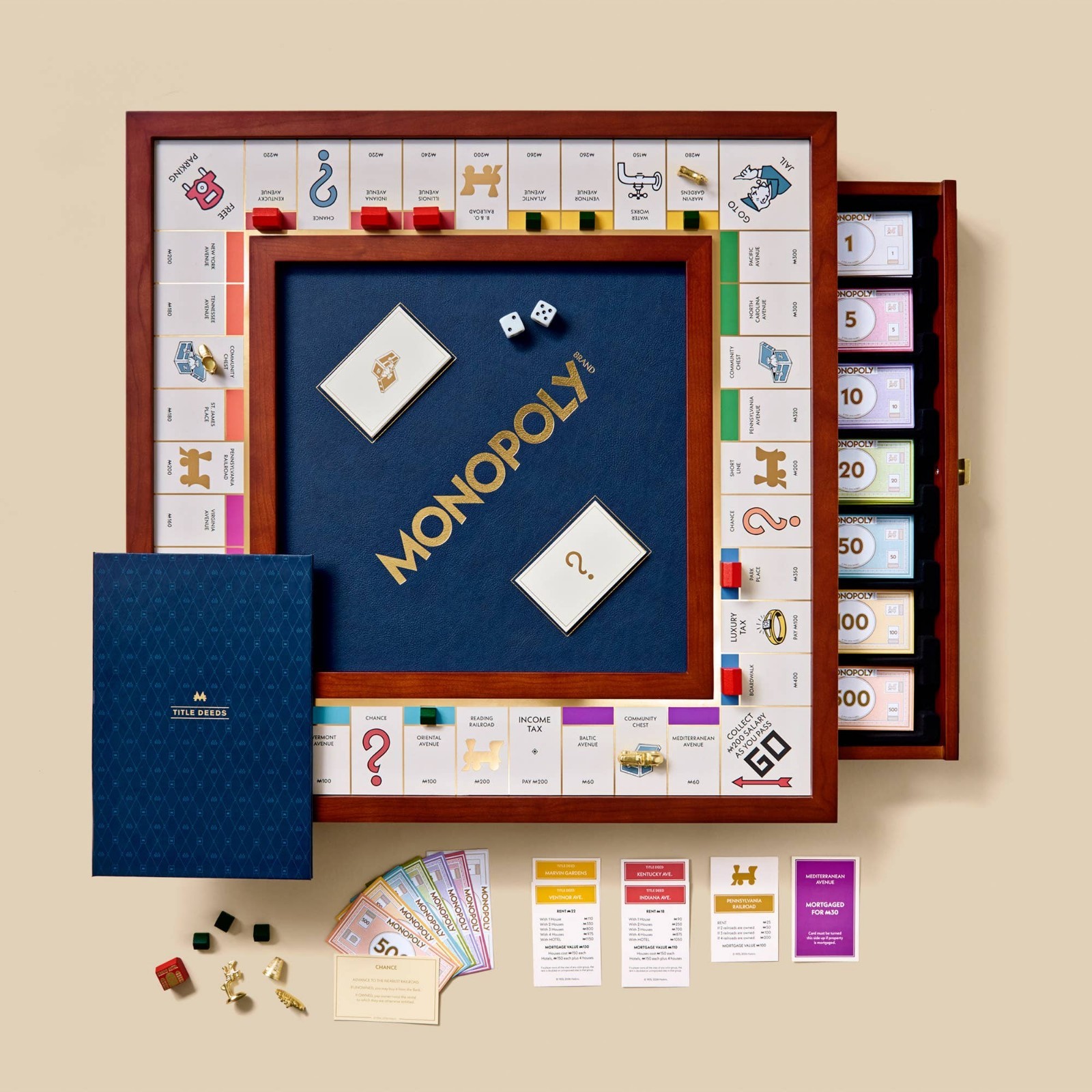 Monopoly Legacy Edition with Deluxe Luxury Wood Cabinet by WS Game Company New