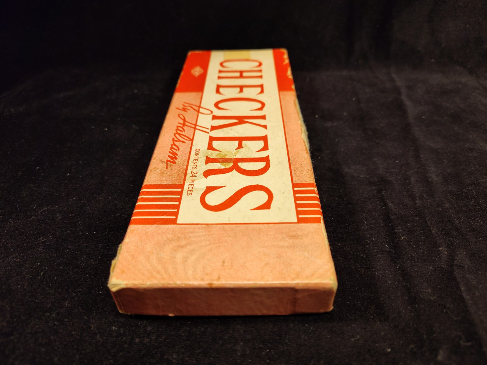 Vintage Halsam Checkers with Original Box Magenta Black 1940s
