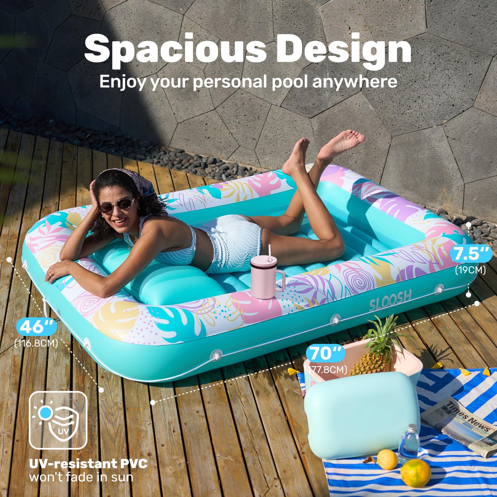 Inflatable Pool Float Lounger 70 x 46 4 in 1 Tanning Bed Large SLOOSH Floats