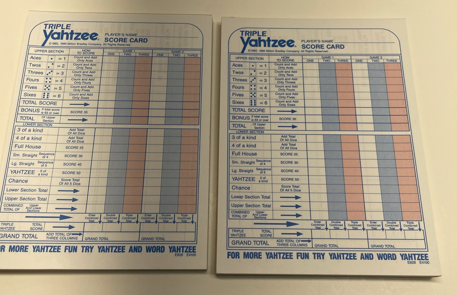 Vintage Triple Yahtzee Score Sheets Replacement Pads approx. 150 Pages total