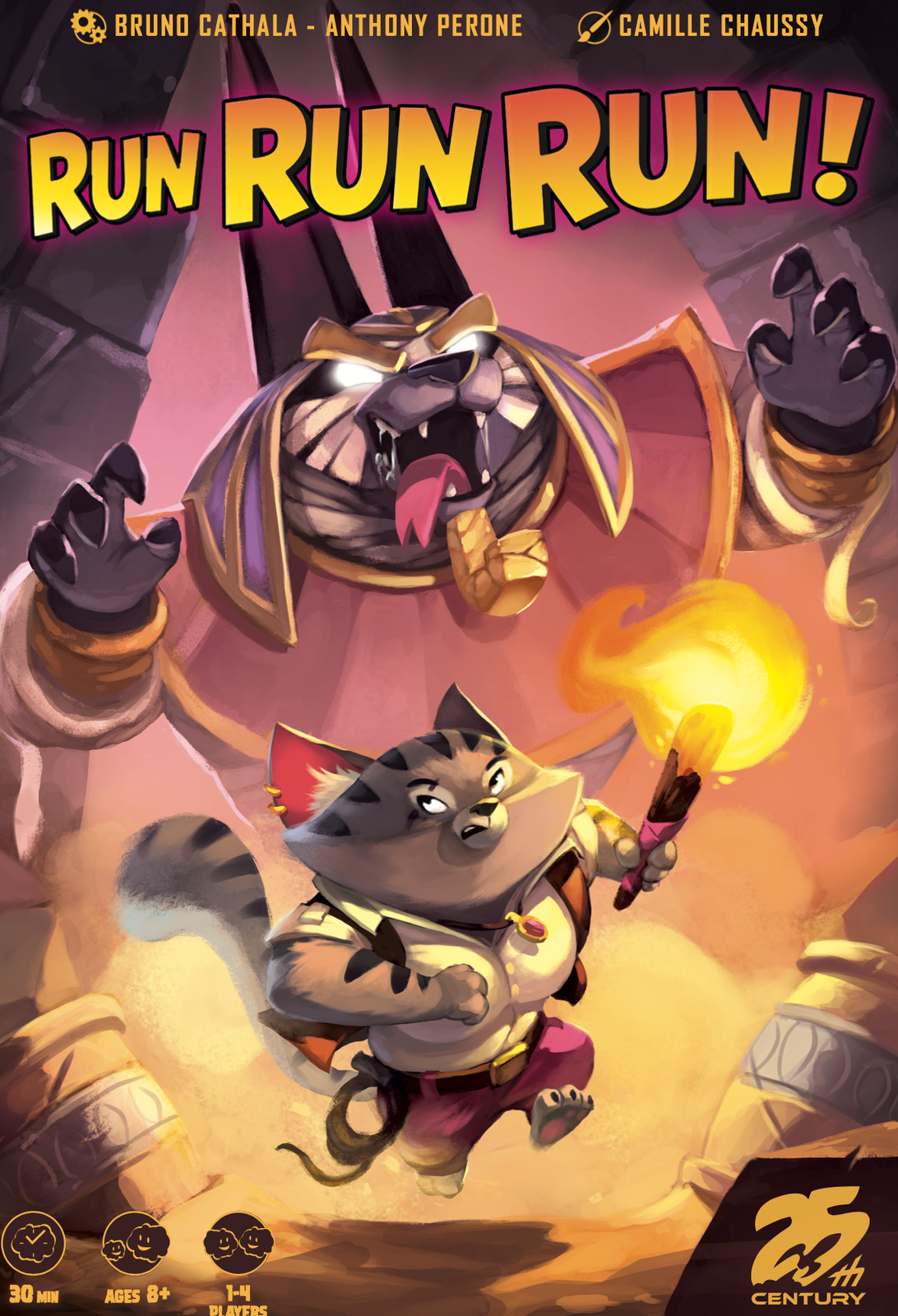 Run Run Run, Cooperative Board Game with Cat Adventurers in a Pyramid, 1 to 4