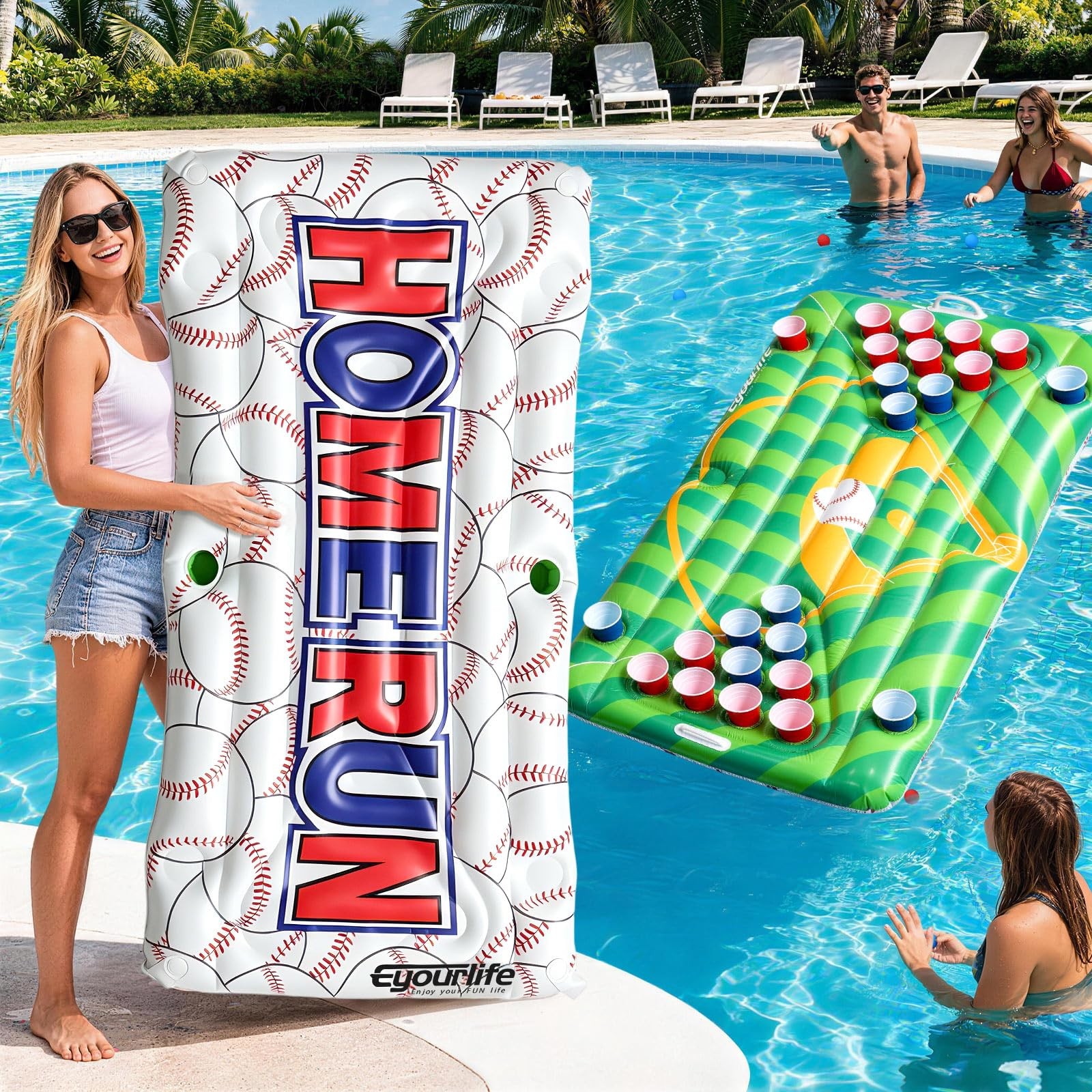 Baseball Pool Float & Inflatable beer Pong Table – 6ft Heavy Duty Reversible …