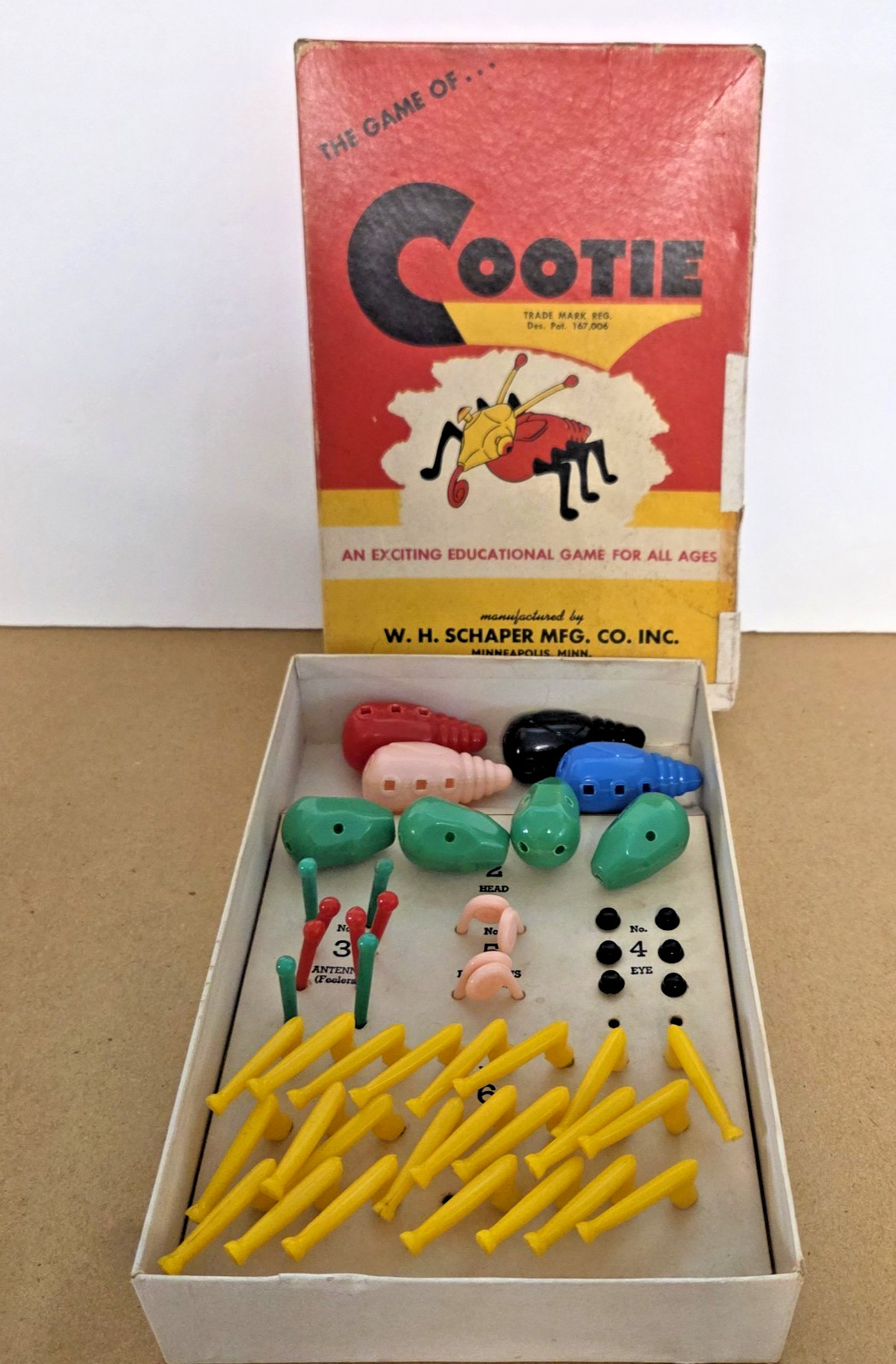 VINTAGE 1949 THE GAME OF COOTIE BY W. H. SCHAPER MFG. CO.