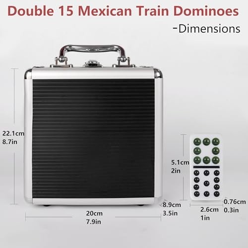 Dominoes Set Double 15 Colored Dot Mexican Train Game 136 Tiles Aluminum Case