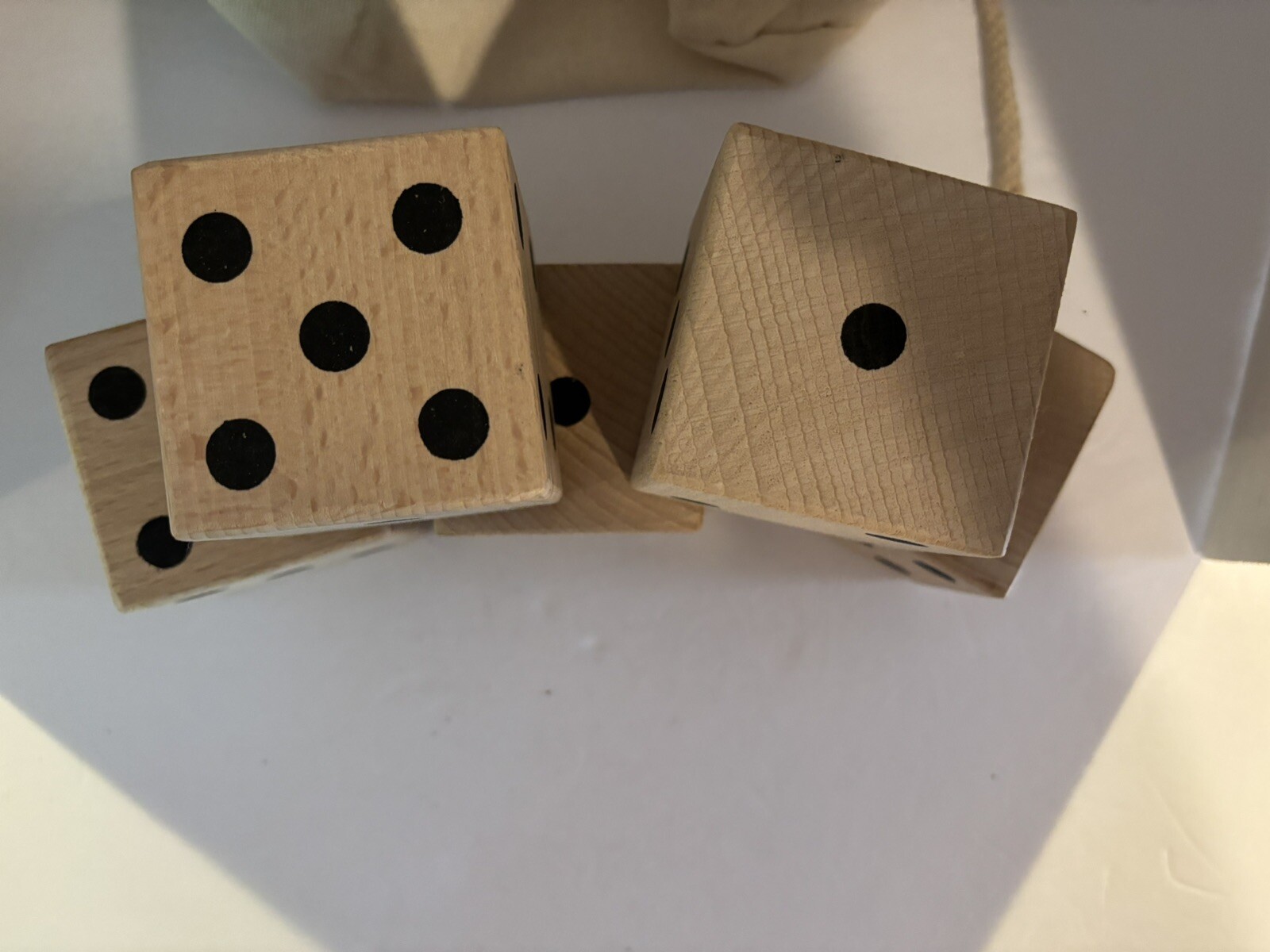 2.5 inch wooden dice, set of 5 in canvas bag