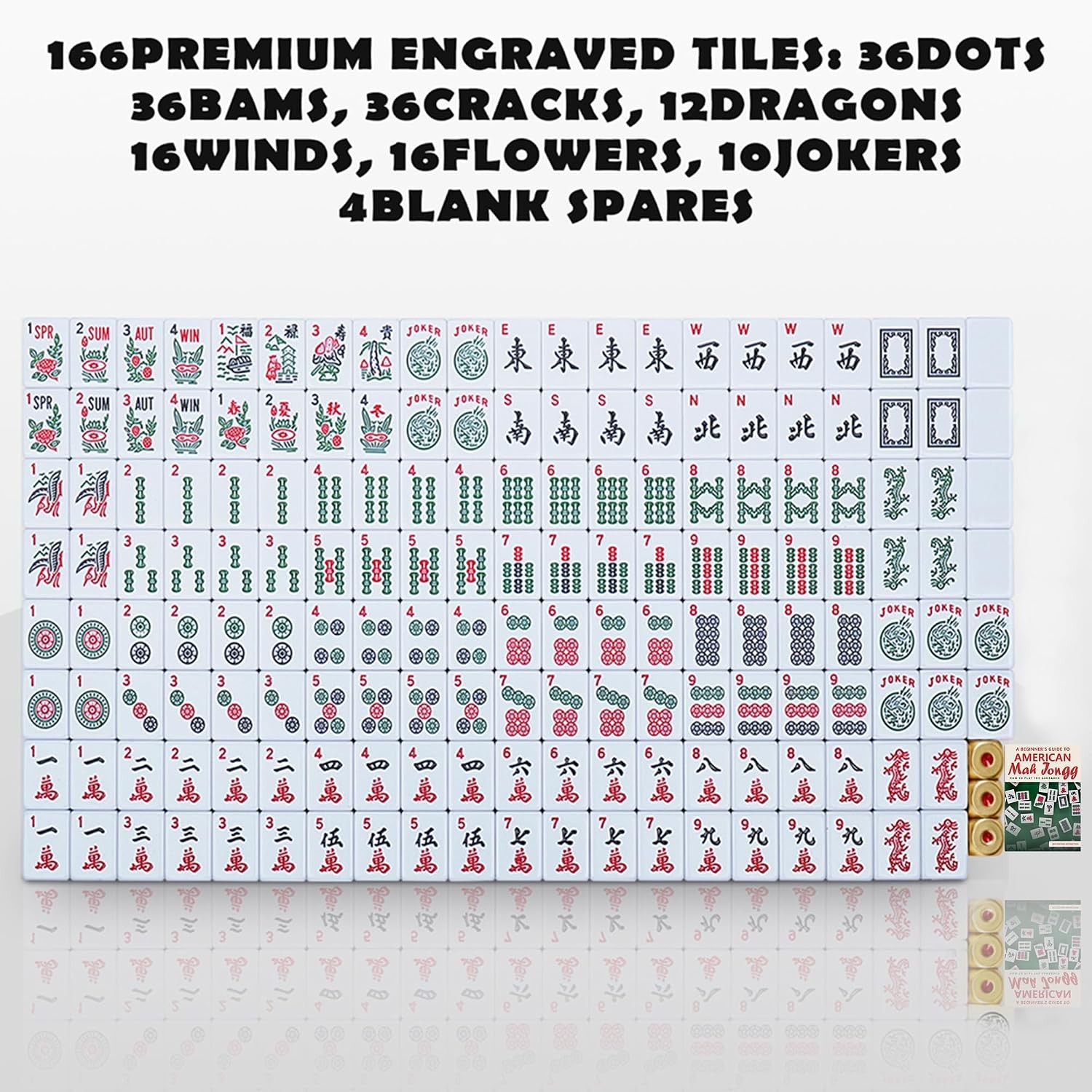 American Mahjong Tile Only, Mah Jong Set Complete with Golden Dices, 166 Blue Ti