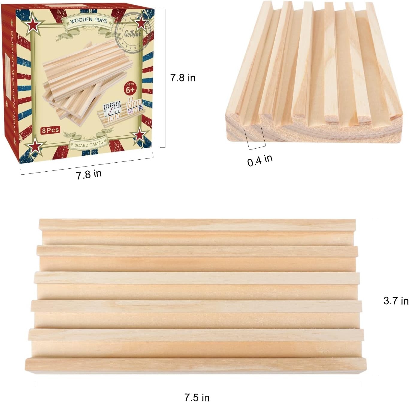 GOTHINK Wooden Domino Racks Set of 8 Trays for Mexican Train Dominoes Games Domi