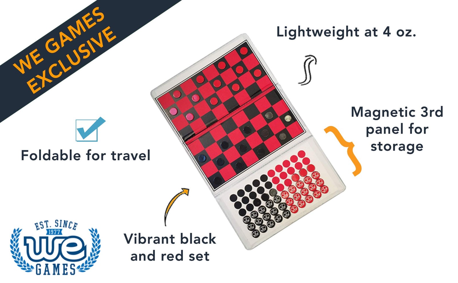 WE Games Travel Magnetic Checkbook Checkers – Trifold 5.75 in.