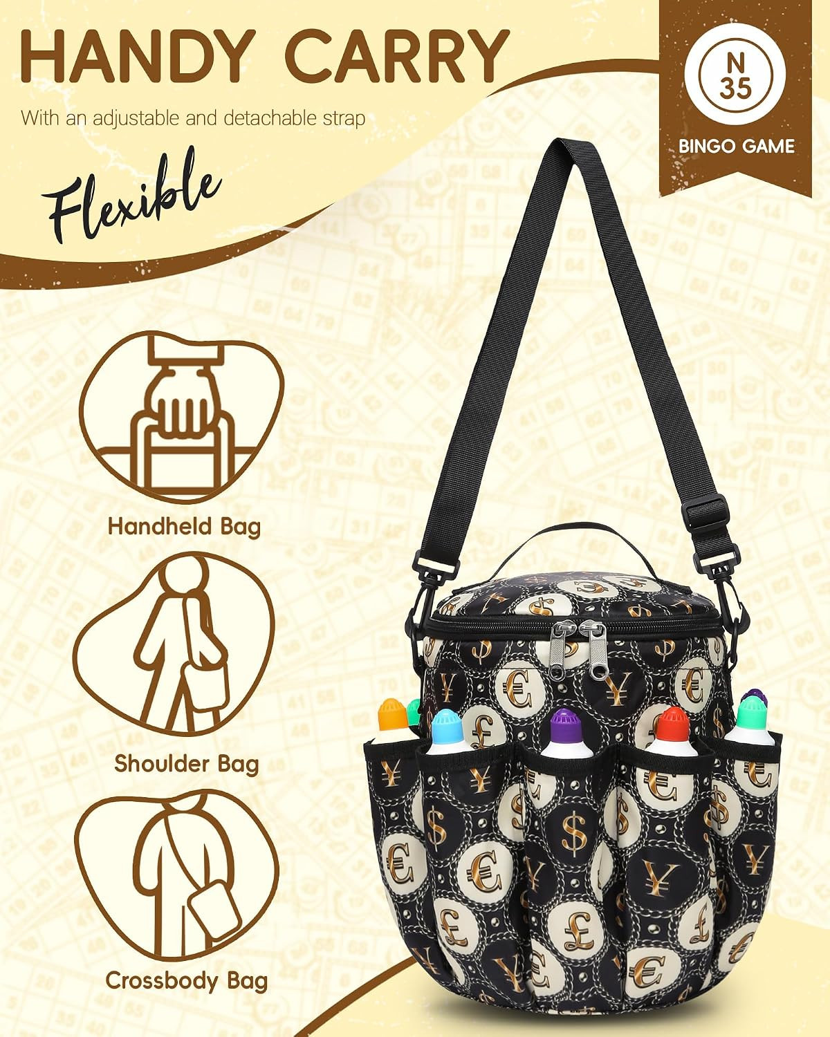Bingo Bags with Pockets for Bingo Daubers Dabbers Dobbers Dotters Bingo Bag for