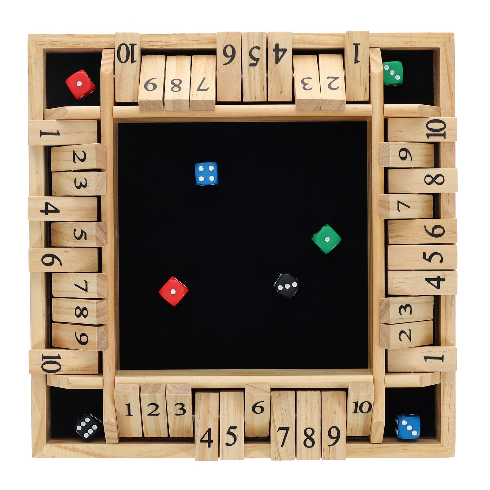 Pacific Shore Games 4 Player Shut The Box Dice Game, Natural Solid Wood, Large