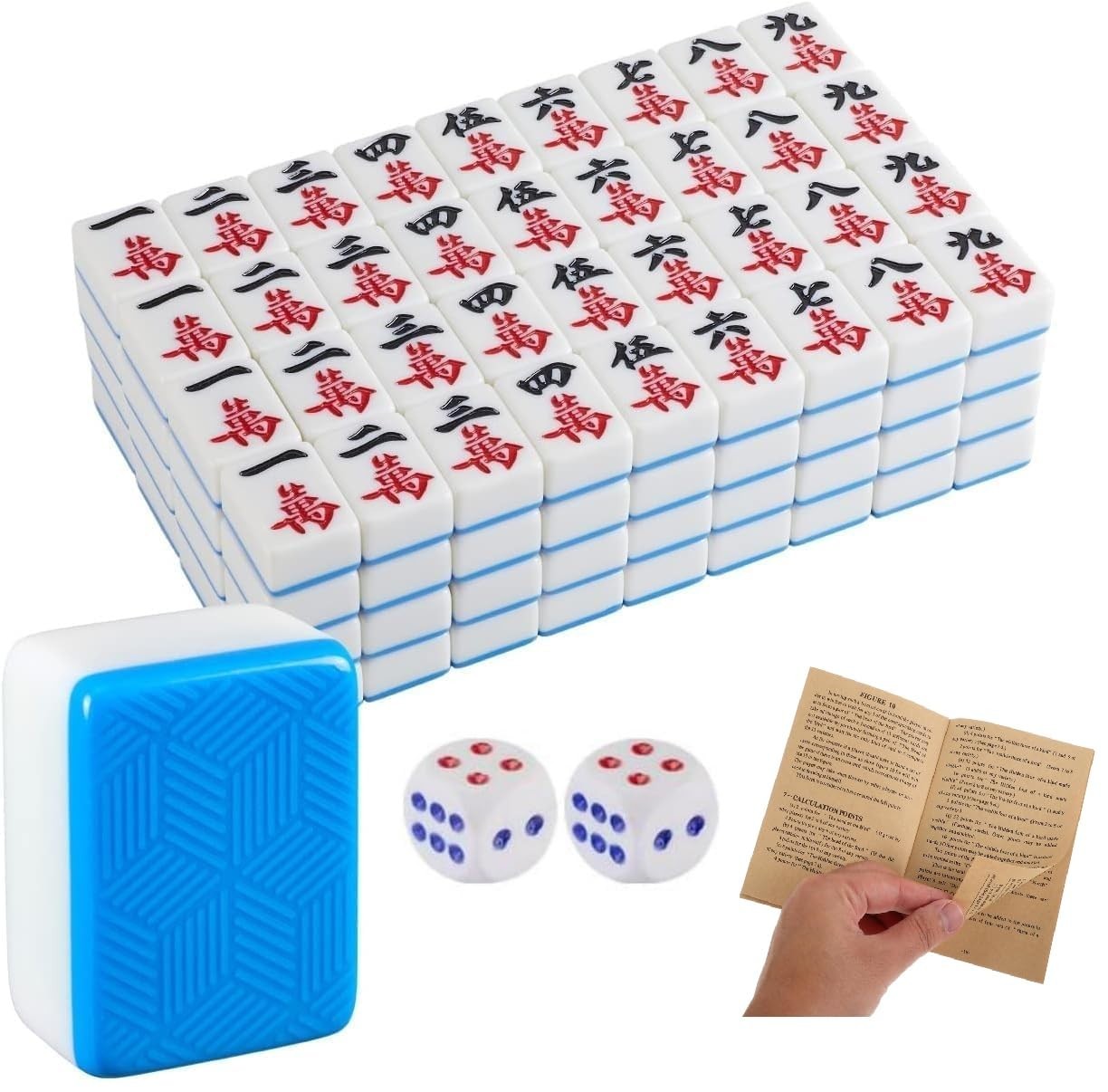 Large Size Chinese Mahjong Set 1.6 inches Board Game Classic 麻将 with 146+ Blu…