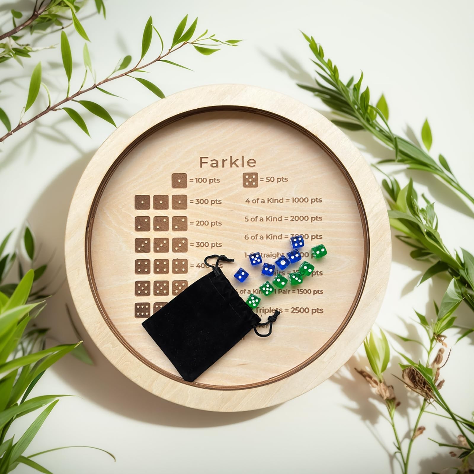 Farkle Dice Tray, Farkle Dice Game with Tray and 2 Sets of 6 Dice, 12″ Wooden…