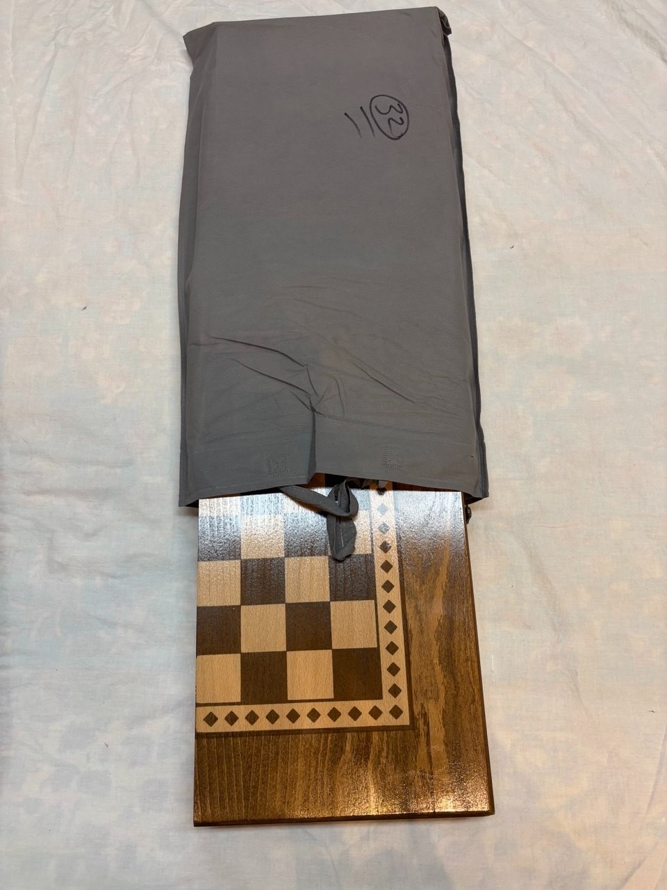 Handmade Wooden Backgammon Set Inlaid Marquetry Folding Board with Fabric Bag