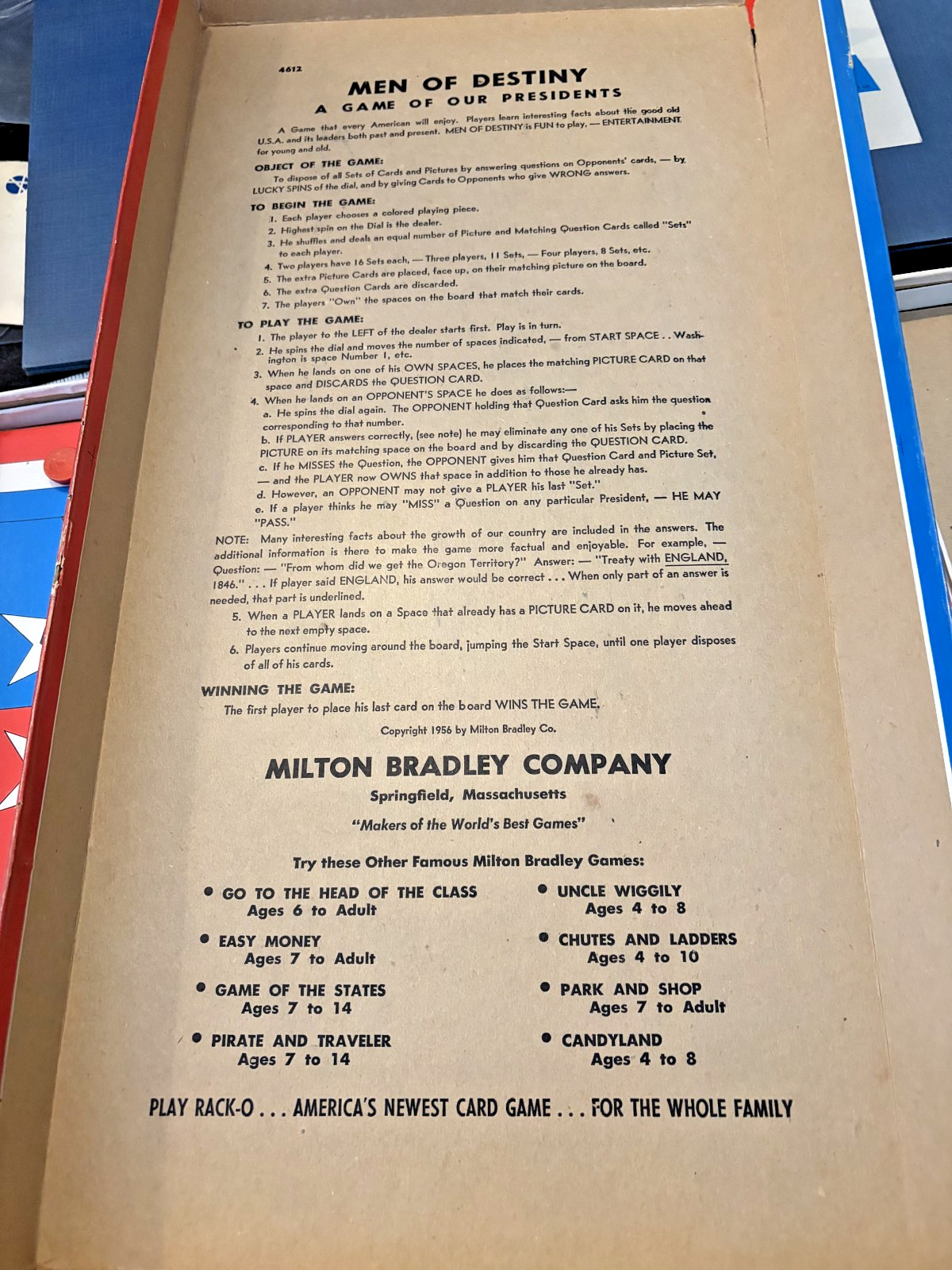 Men of Destiny Presidents of the United States Game Milton Bradley 1956