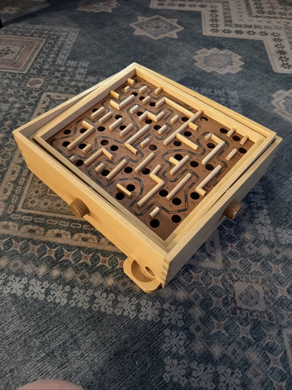 1987 Pavillion wood labyrinth board game maze tilt with box and 2 marbles