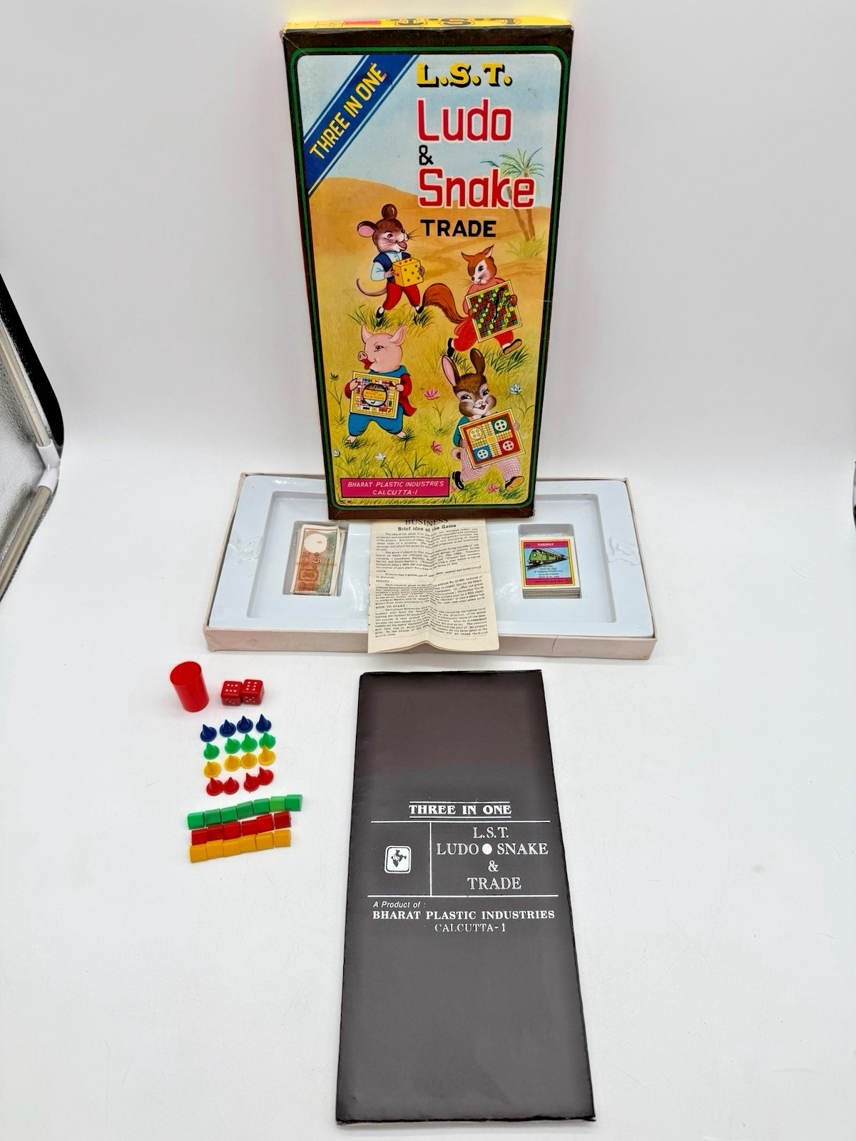 Vintage 1960s Bharat Plastic LST Ludo Snake Trade 3 in 1 Game Kids Collectible