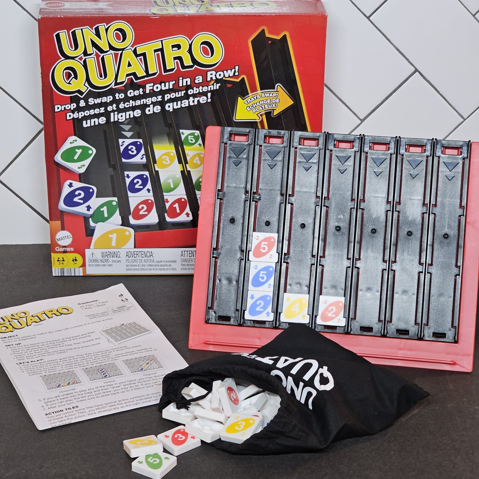 Uno Quatro Game Drop & Swap Family Party Game Board Games Toy Age 7+ Complete