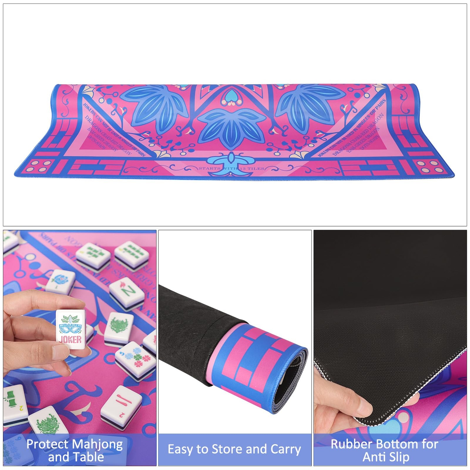 Printed Learning Mahjong Mat (33”x33”) with Black Carrying Bag, Anti-Slip, No…