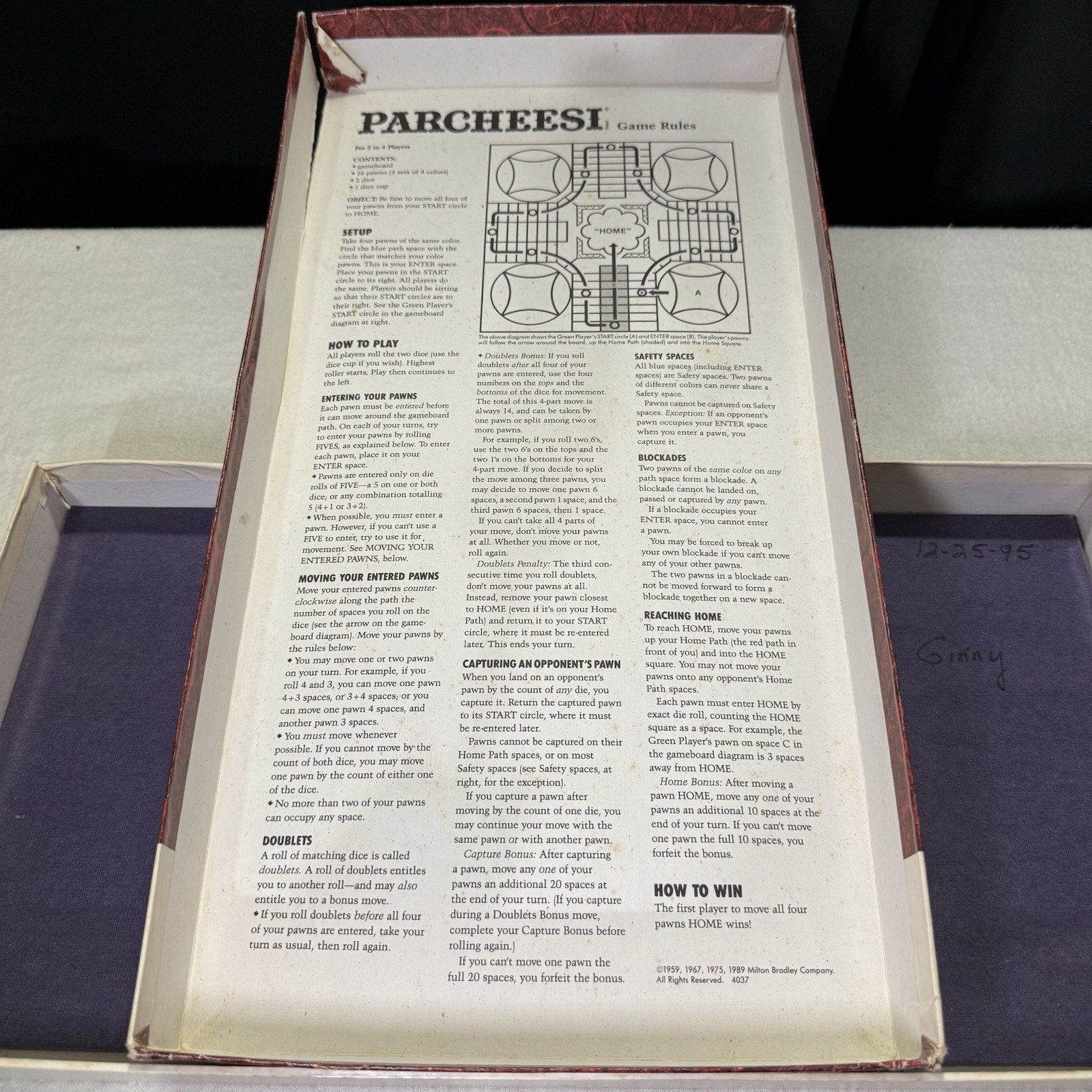 Vintage 1989 MB Parcheesi A Royal Game of India Complete Board Game
