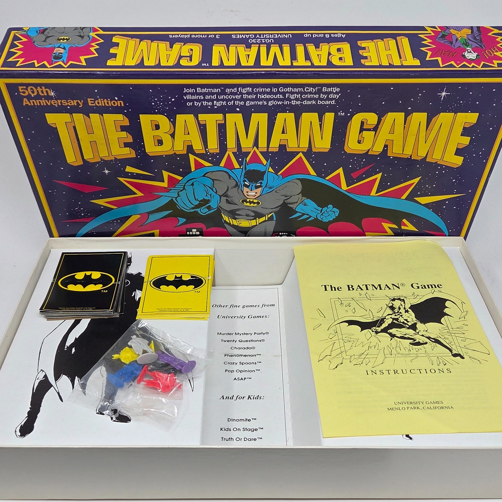 VINTAGE 1989 THE BATMAN GAME 50TH ANNIVERSARY BOARD GAME 100% COMPLETE DC COMICS