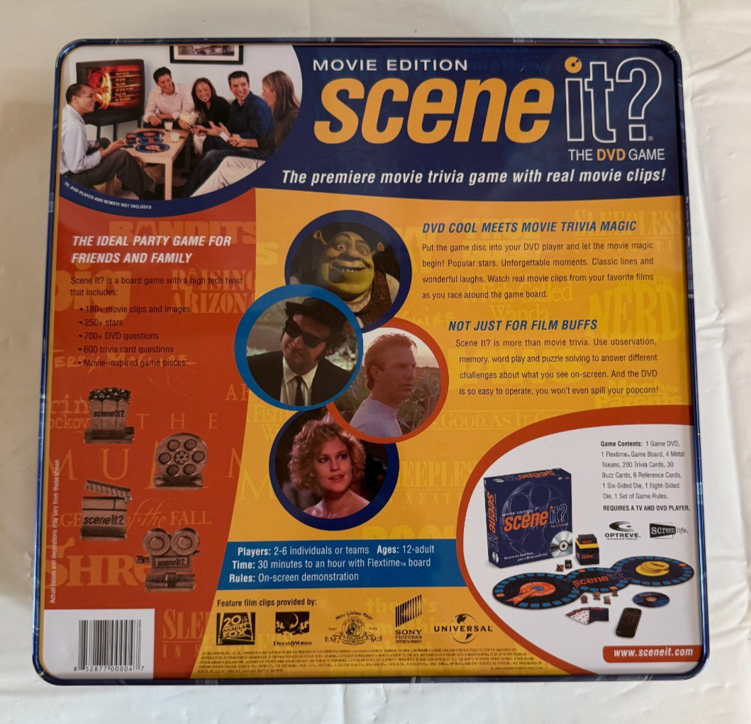 Scene It Movie Edition DVD Game Complete Screenlife 2002 Tin Board Game