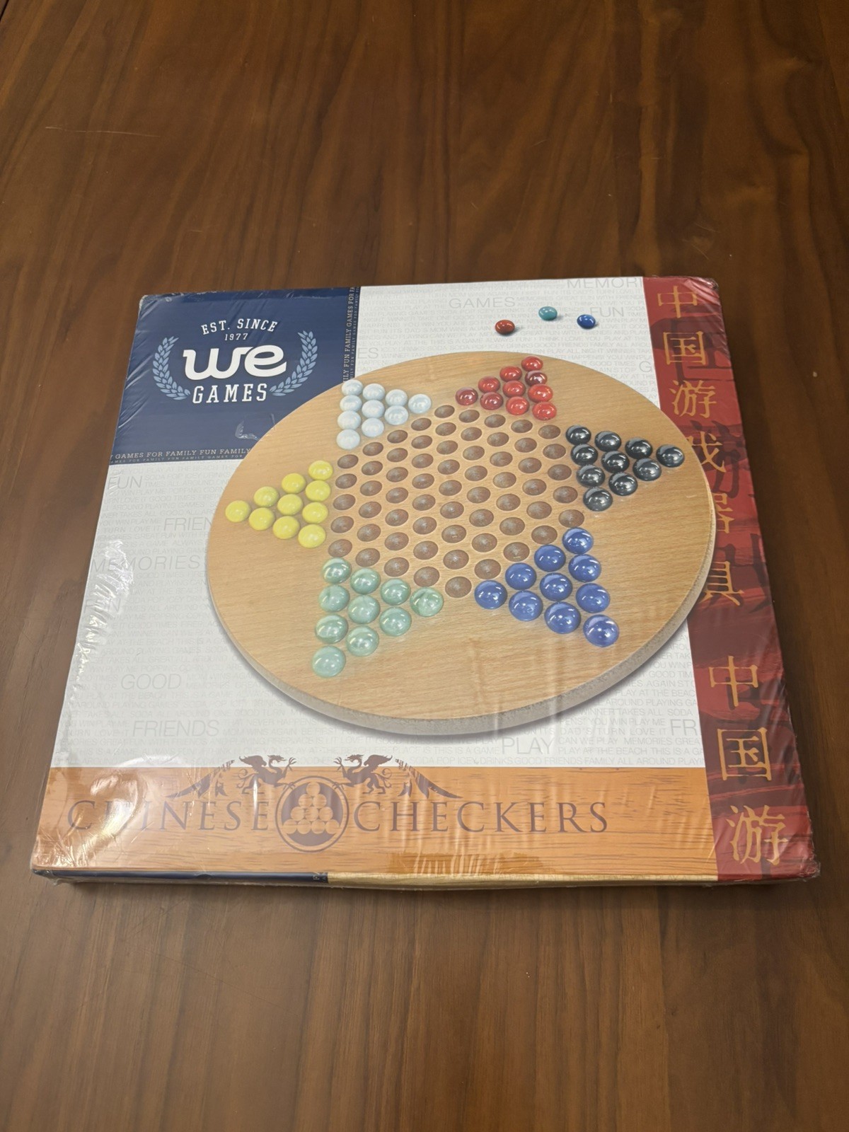 WE Games Solid Wood Chinese Checkers Set Glass Marbles 11.5 Inch NEW Sealed ‘07