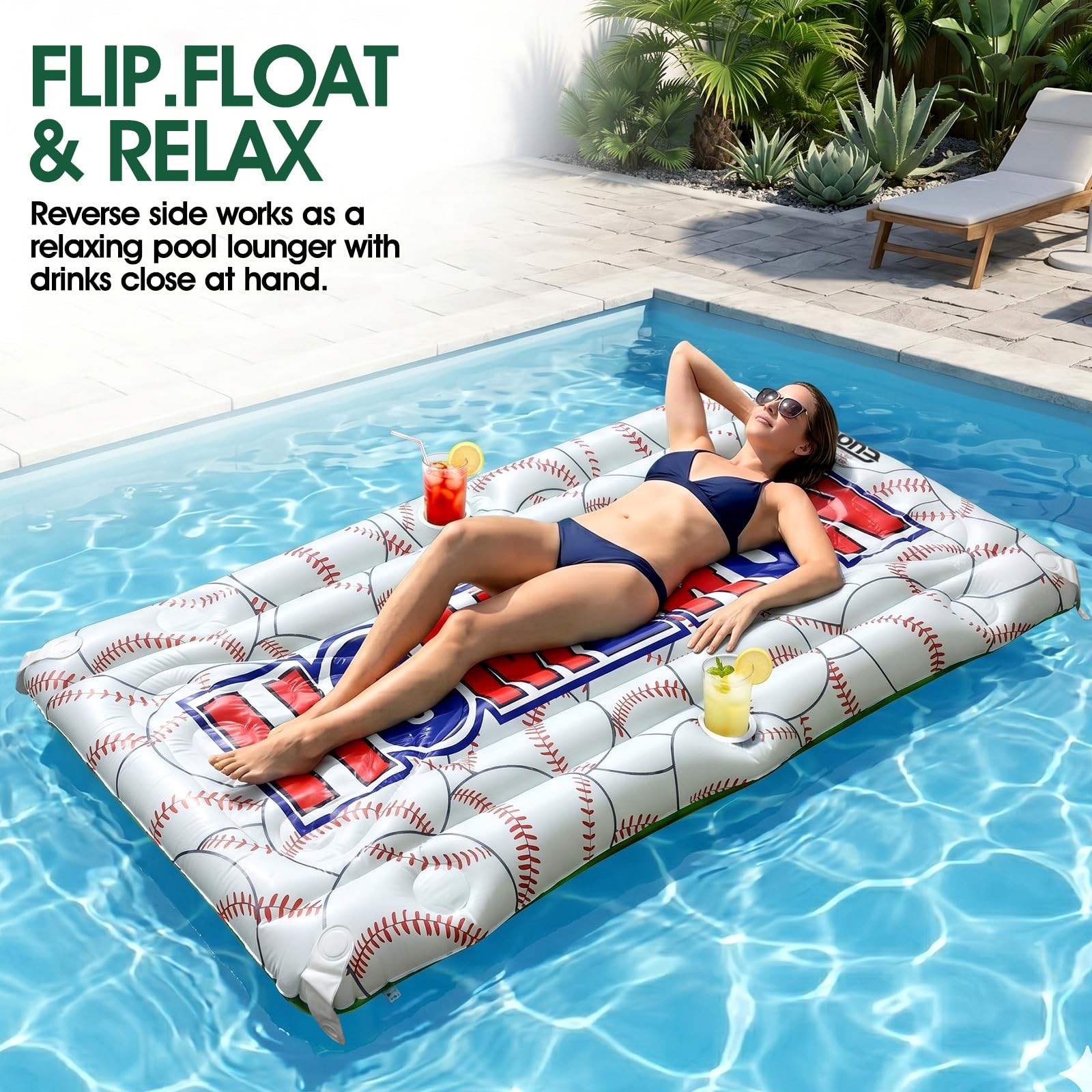 Baseball Pool Float & Inflatable beer Pong Table – 6ft Heavy Duty Reversible …