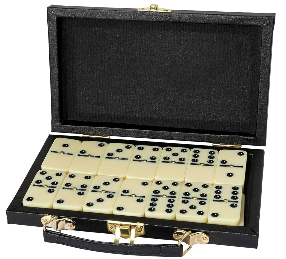 Domino Set – 28 Pieces Double Six Classic Dominoes in Durable Wooden Brown Box