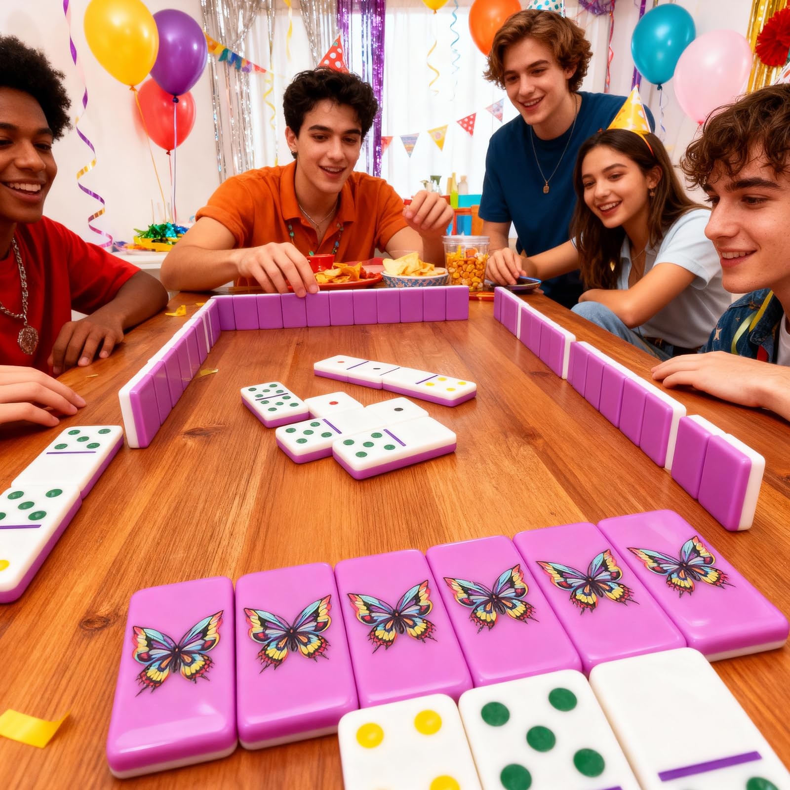 Purple Butterfly Dominoes Set – Elegant Double 6 Dominoes with 28 Tiles, Deli…