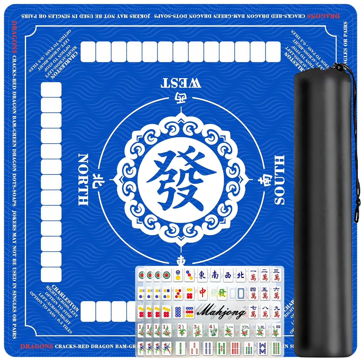 Large Blue Anti Slip Noise Reduction Mahjong Table Mat 31.5×31.5 inches