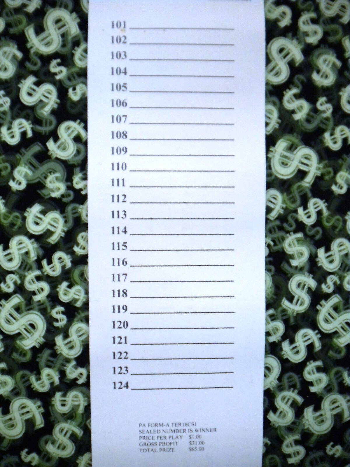 1 Dozen ~ 96 TER-16 REGULAR “NOT Sure” TIP BOARDS {101-124} Pull Tab Jar Tickets