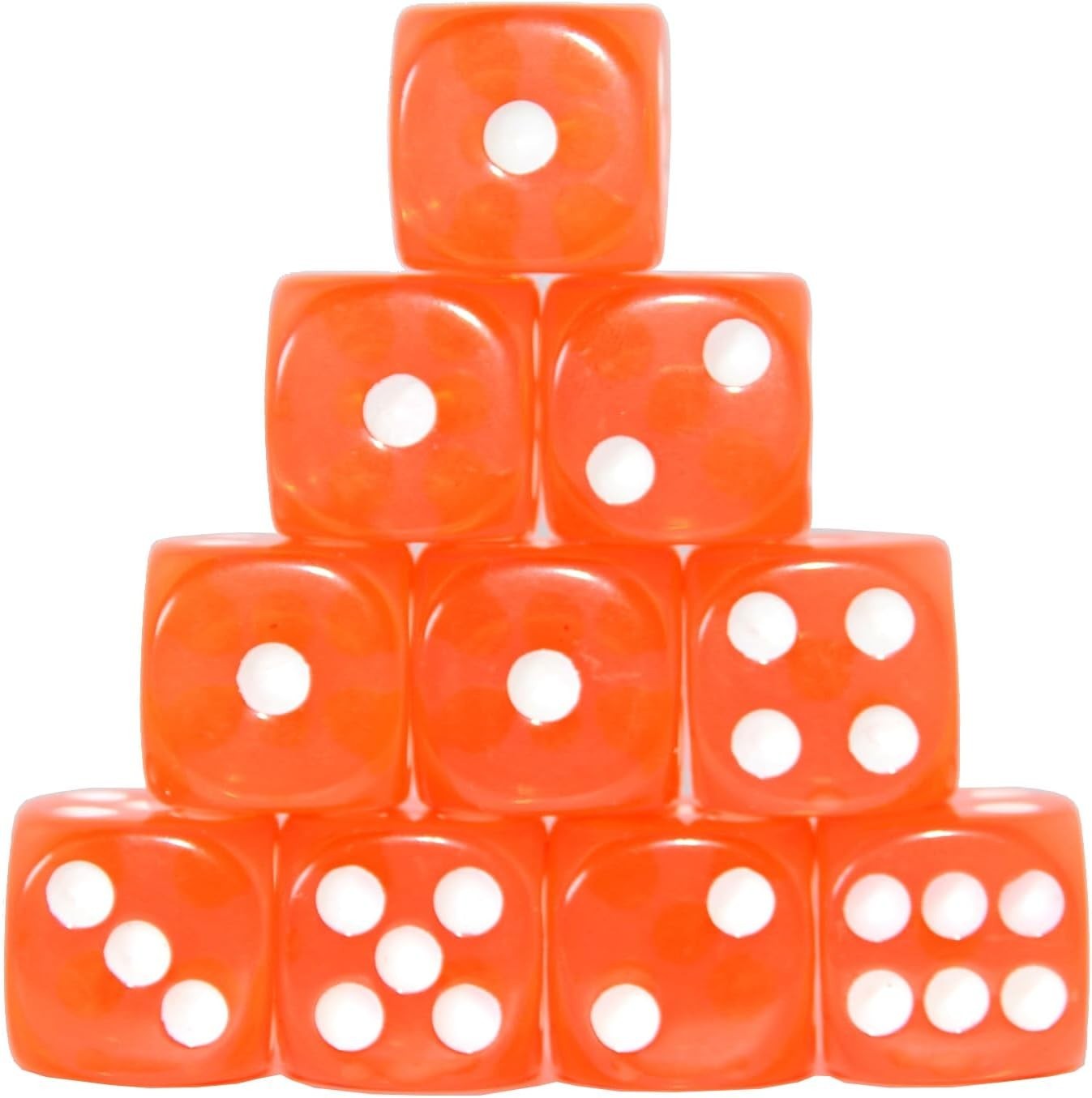 10-Pack 16mm Transparent D6 Dice in Orange – Perfect for Tabletop Gaming