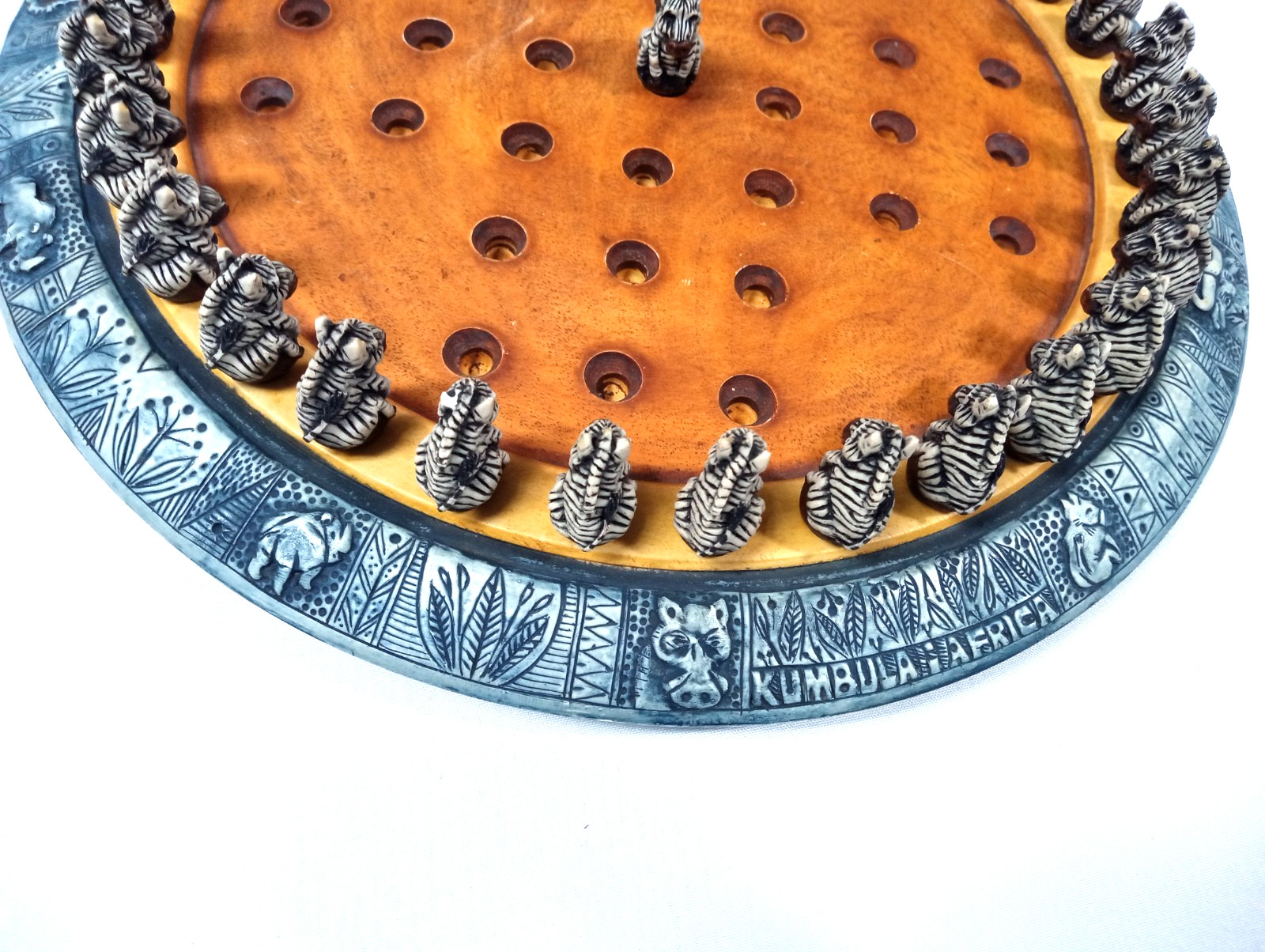 African Zebra Solitaire 11” Round Peg Game Kumbala Africa
