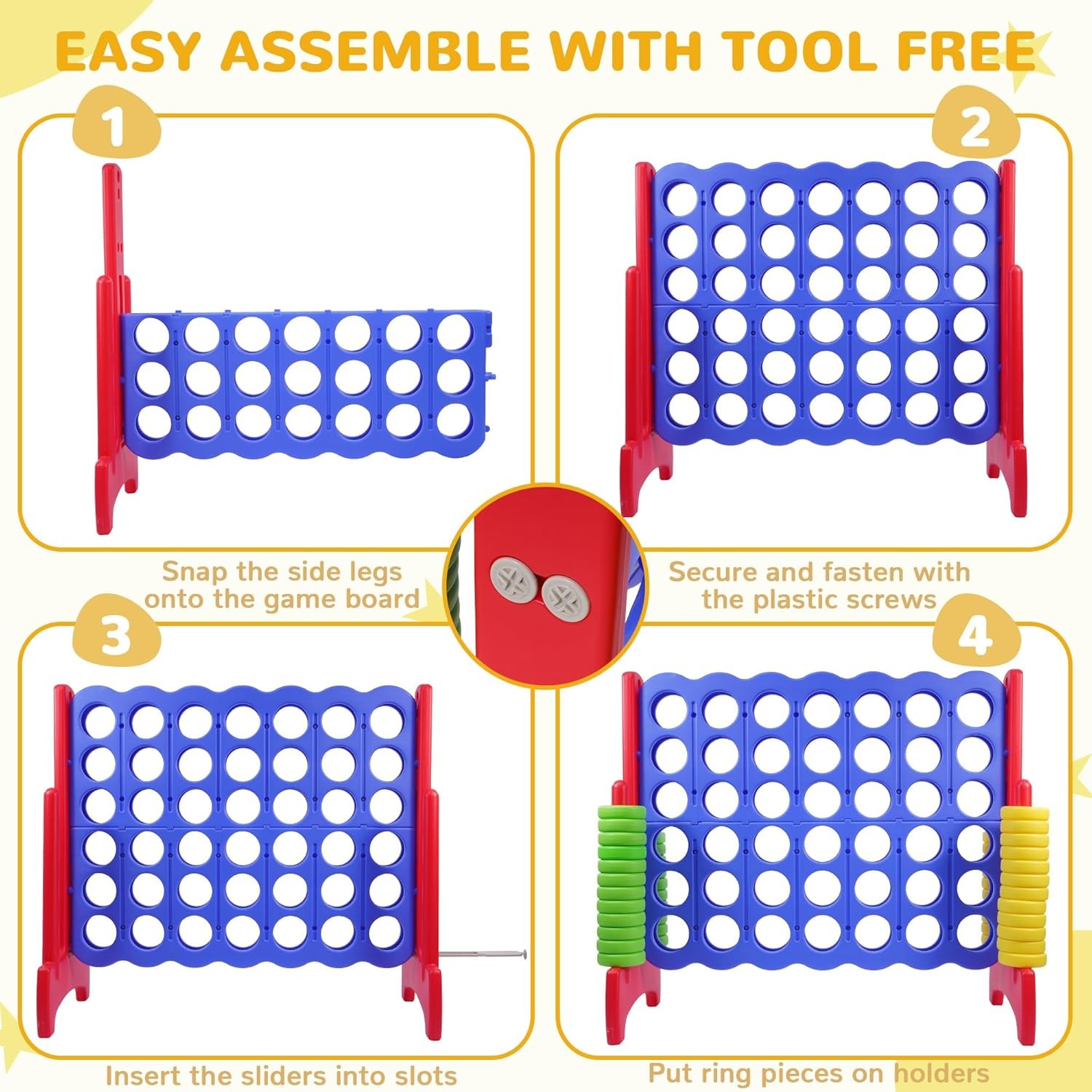 Giant 4-In-A-Row Connect Game Outdoor, 3.5FT Jumbo 4-To-Score Yard Game for Kids