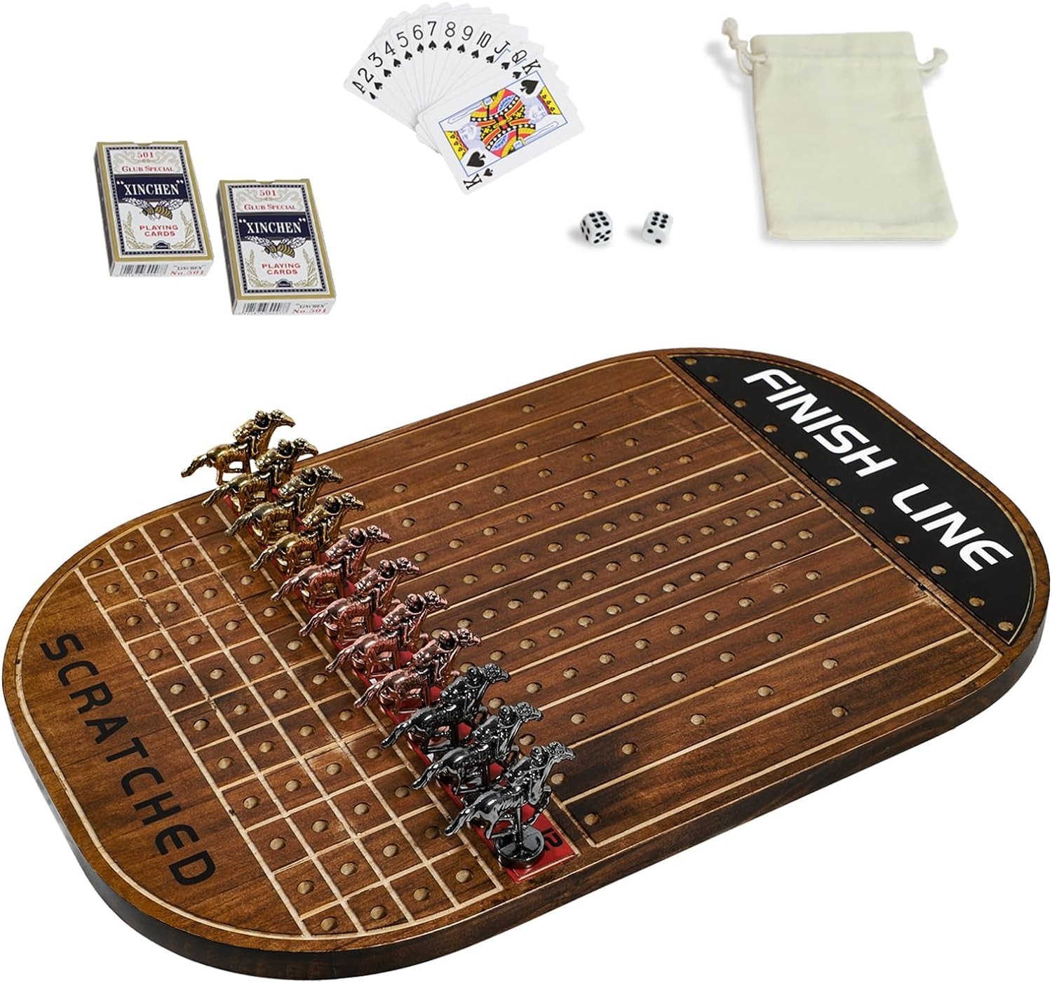 Horse Race Board Game Racing Game Thickened Solid Wood with 11 Luxurious Dura…